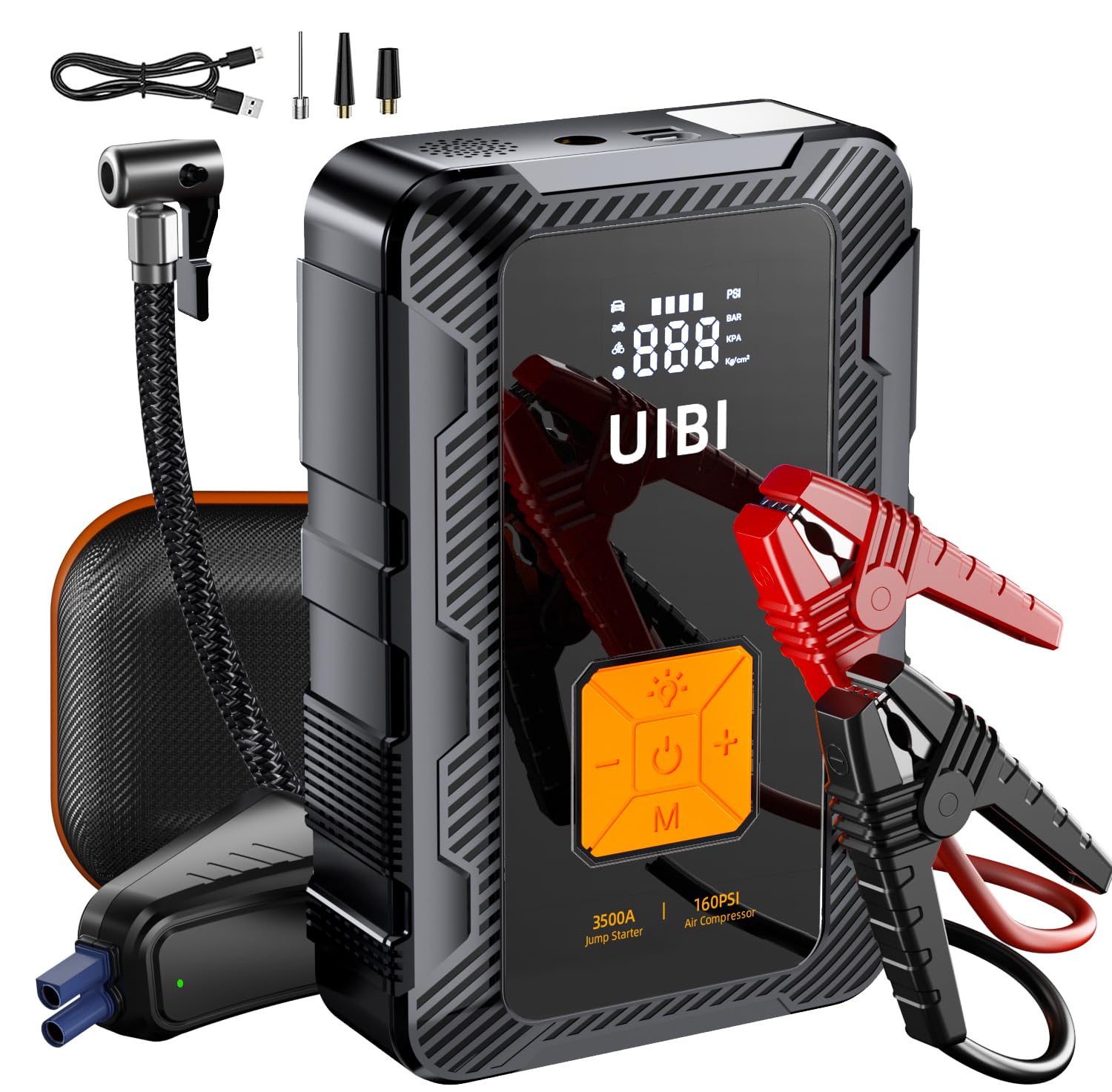 Uibi X7 Jump Starter With Air Compressor 160Psi, 3500A Car Battery Jumper Starter Pd45W Fast Charge, 24000Mah Portable Tire Infl