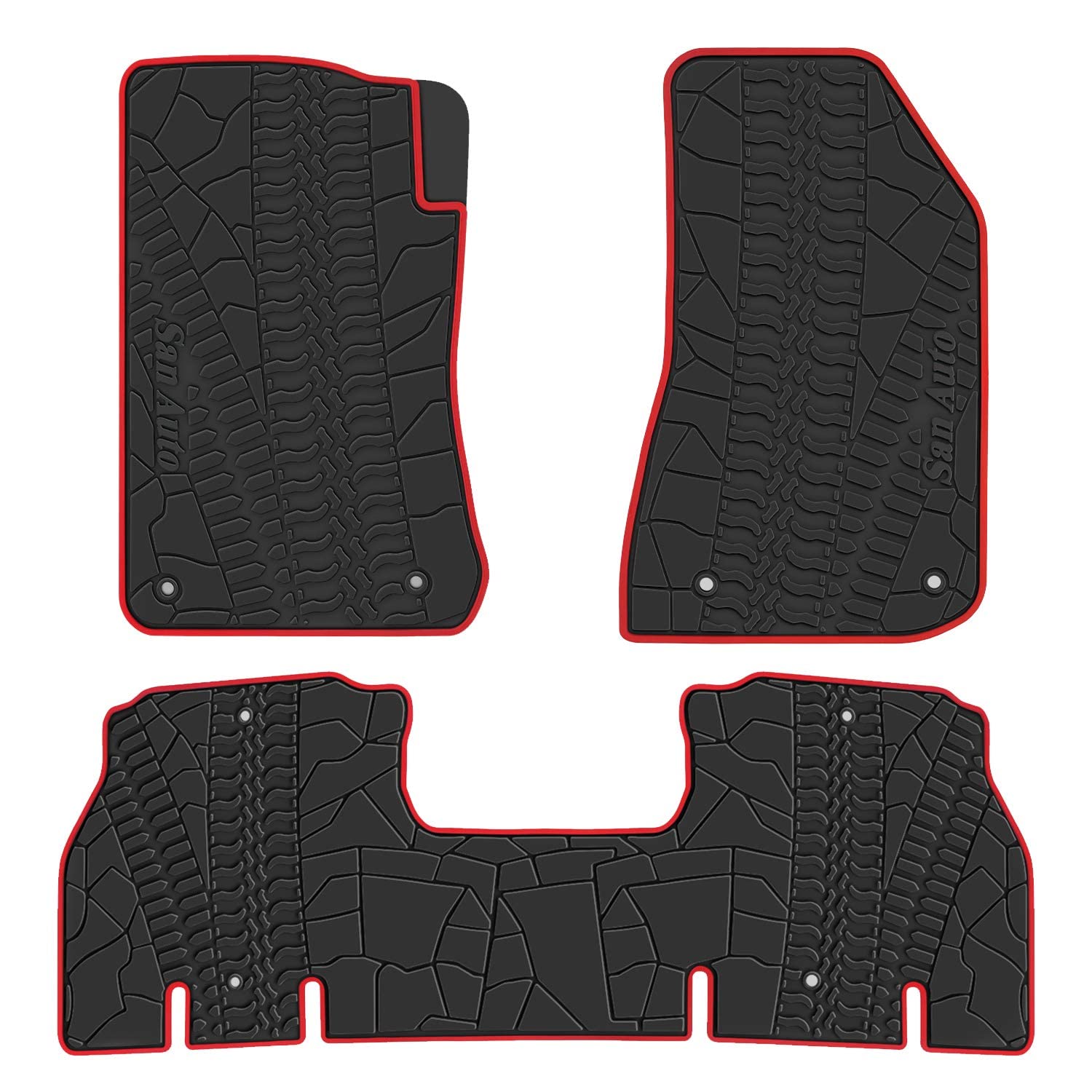 San Auto Car Floor Mat for Jeep Wrangler JL 4x4 Door Sahara Rubicon 2018-2025 2026 Custom Fit Black Red Rubber Auto Floor Liner 