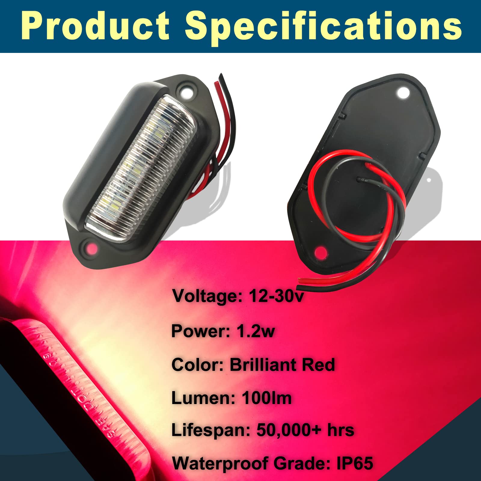 4Pcs Red Led License Plate Light, 12V-24V Dc Waterproof 6-Smd License Plate Lamp Taillight, Universal For Truck Suv Trailer Van