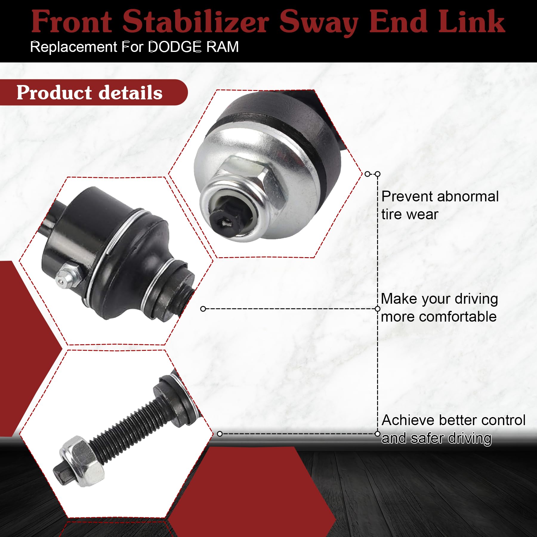 Stiueoav K7400 Sway Bar Link - Front Stabilizer End Link Compatible With 2011 2012 2013 Ram 1500/2500/3500