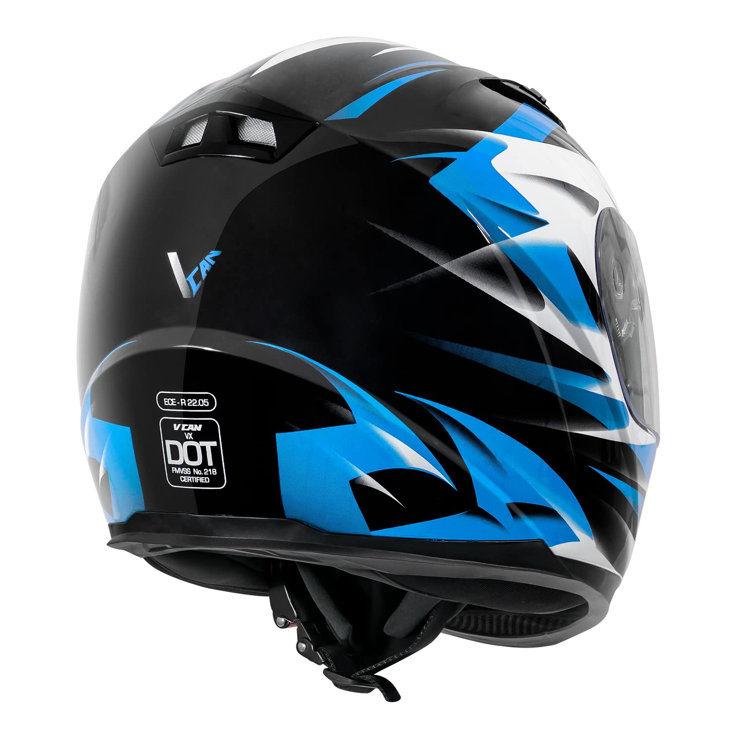 Vcan Vx Lightweight Full Face Motorcycle Street Bike Helmet With Extra Tinted Visor Dot Approved (Gloss Black Stream Blue, X-Lar