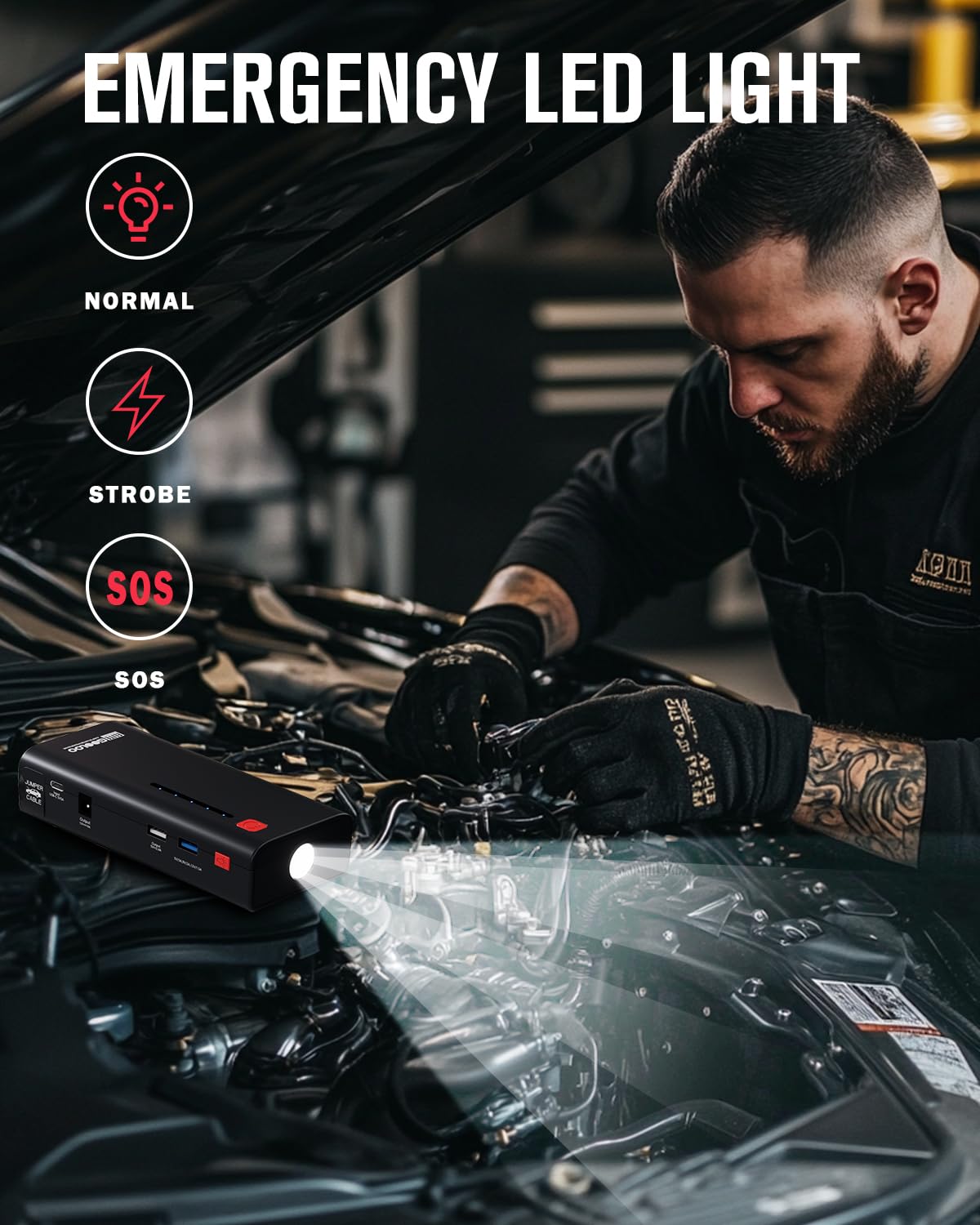 Gooloo Jump Starter 3000A Peak Car Jumper Starter 12V Supersafe Lithium Jump Box, Battery Booster Pack, Portable Car Battery Cha