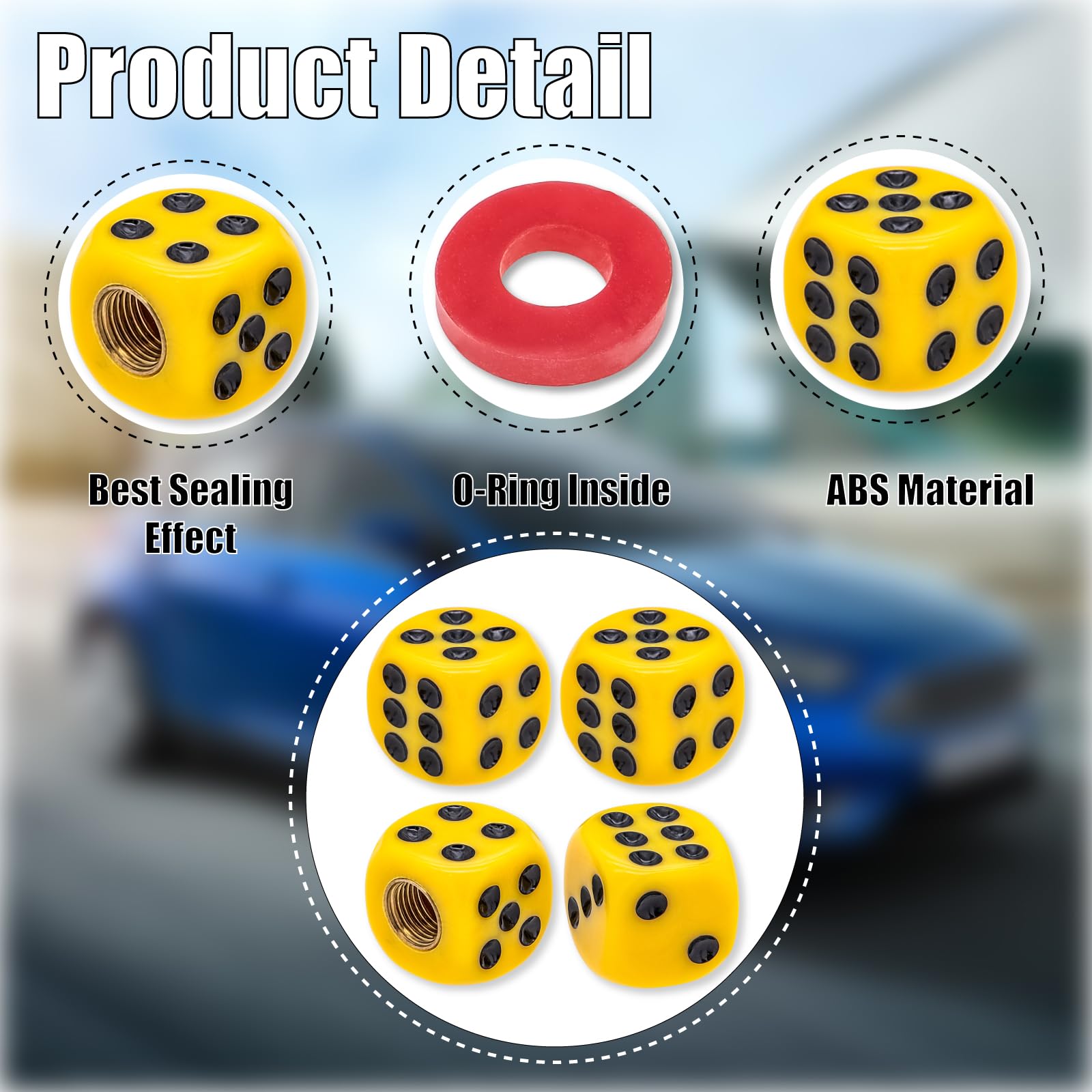 MEAJOO 4PCS Dice Tire Valve Stem Caps,Waterproof Airtight Car Wheel Tire Air Caps Universal Tire Valve Stem Covers for Cars, SUV
