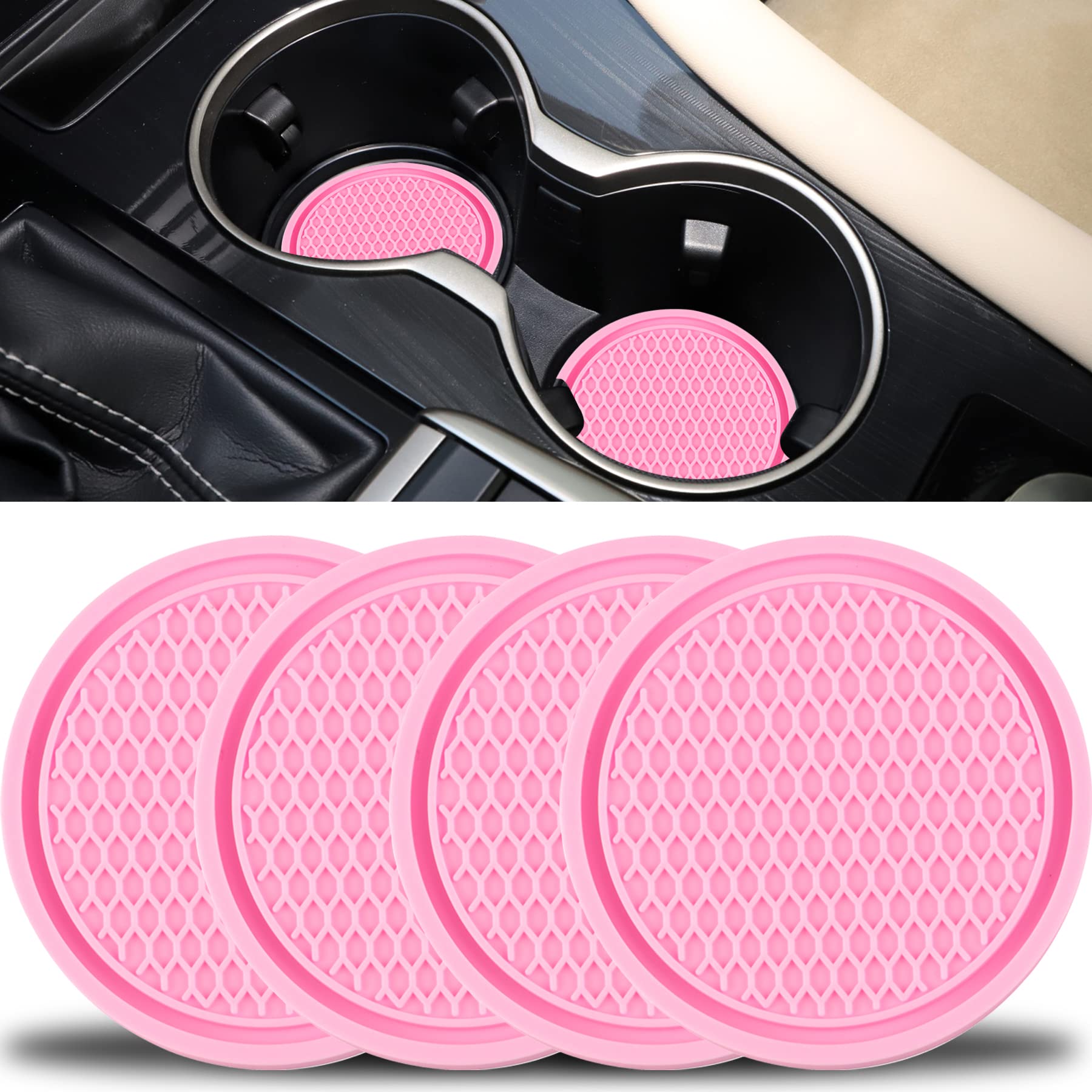 Singaro Car Cup Coaster, 4Pcs Universal Non-Slip Cup Holders Embedded In Ornaments Coaster, Car Interior Accessories, Pink