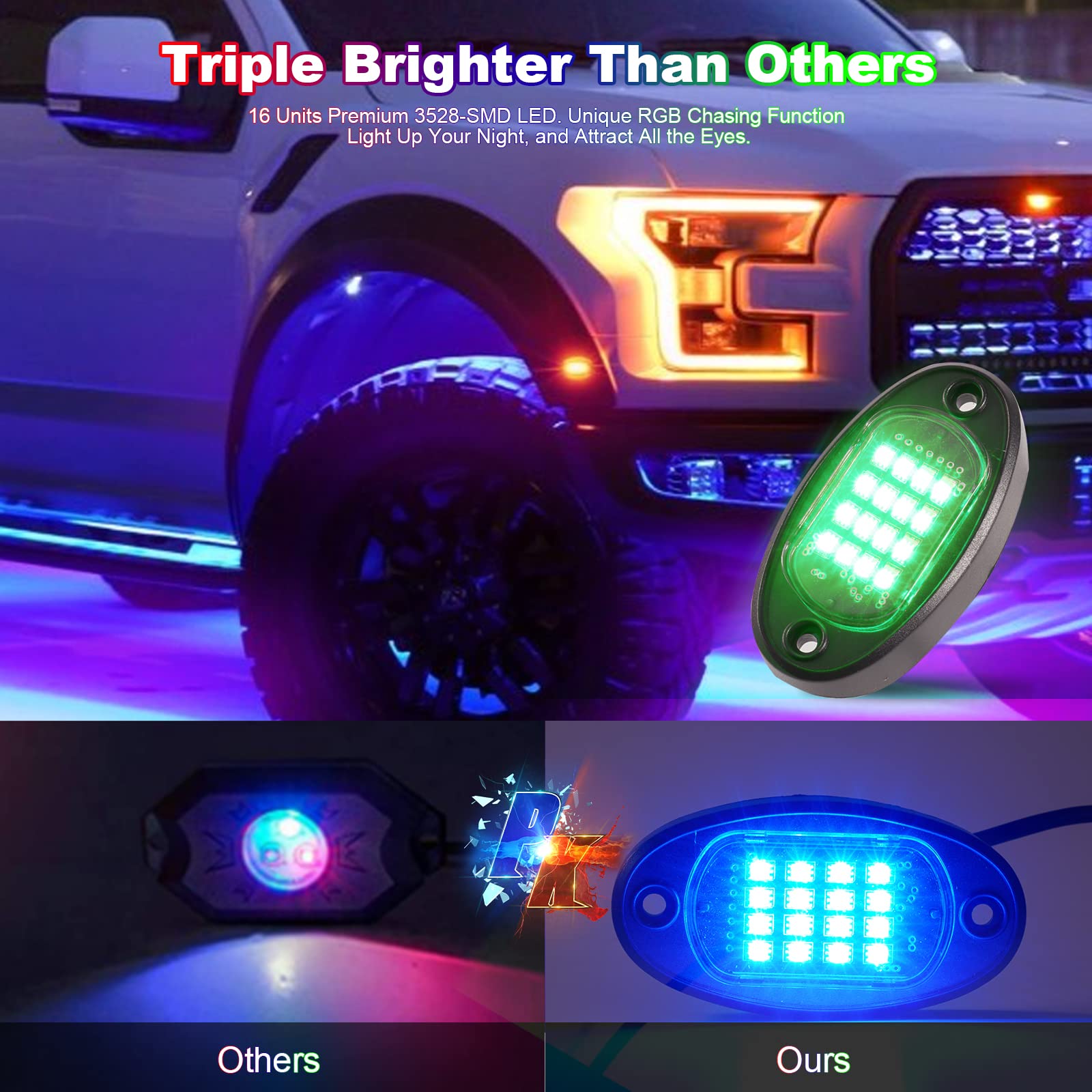 6 Pods Rgb Led Rock Lights For Utv Atv Golf Cart Truck Rzr Offroad Pickup Suv, Waterproof Multicolor Underglow Kit For Cars With