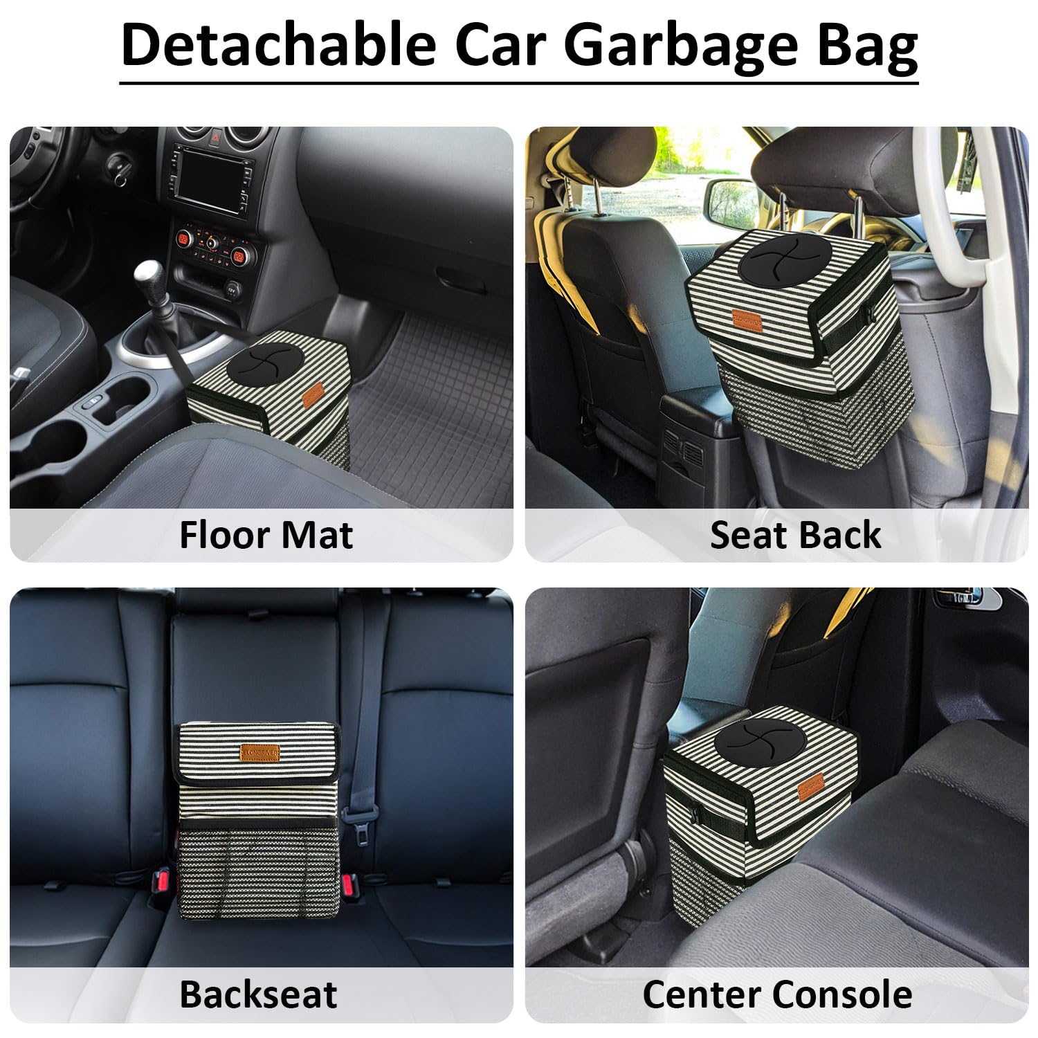 Elongriver Car Trash Can Bin For Car Back Seat Leak Proof, Cute Car Trash Bag Hanging, Vehicle Trash Can For Suv Truck Van, Automotive Car Garbage Cans Front Seat Stripe