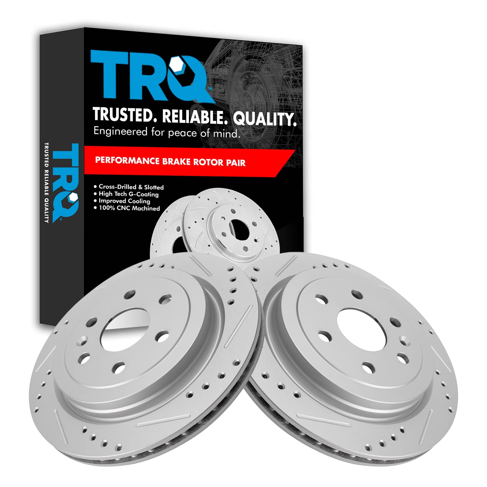Trq Rear Performance Brake Rotors Set Vented Premium G-Coated Cross Drilled & Slotted Compatible With 2010-2016 Cadillac Srx