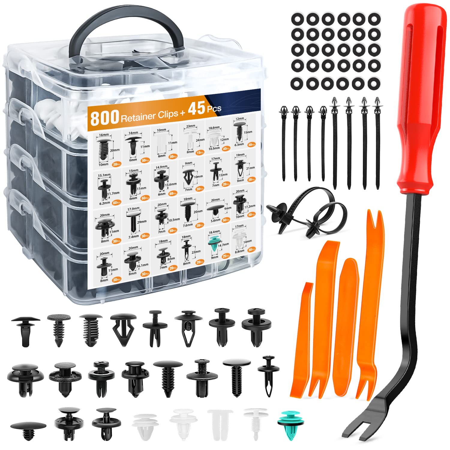 Gooacc 845Pcs Car Push Retainer Clips Auto Fasteners Assortment 24 Most Popular Sizes Nylon Bumper Fender Rivets With 10 Cable T