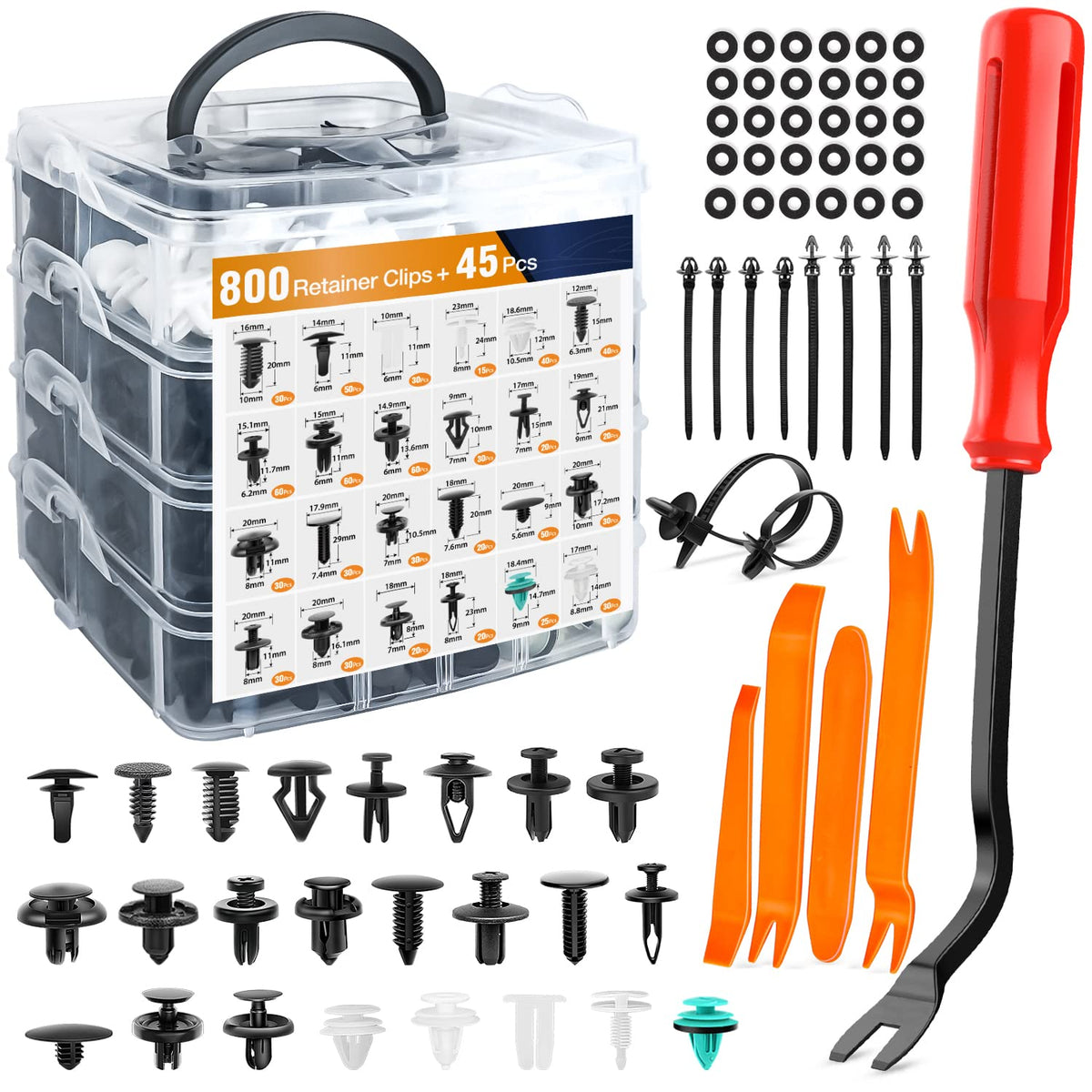 Gooacc 845Pcs Car Push Retainer Clips Auto Fasteners Assortment 24 Most Popular Sizes Nylon Bumper Fender Rivets With 10 Cable T