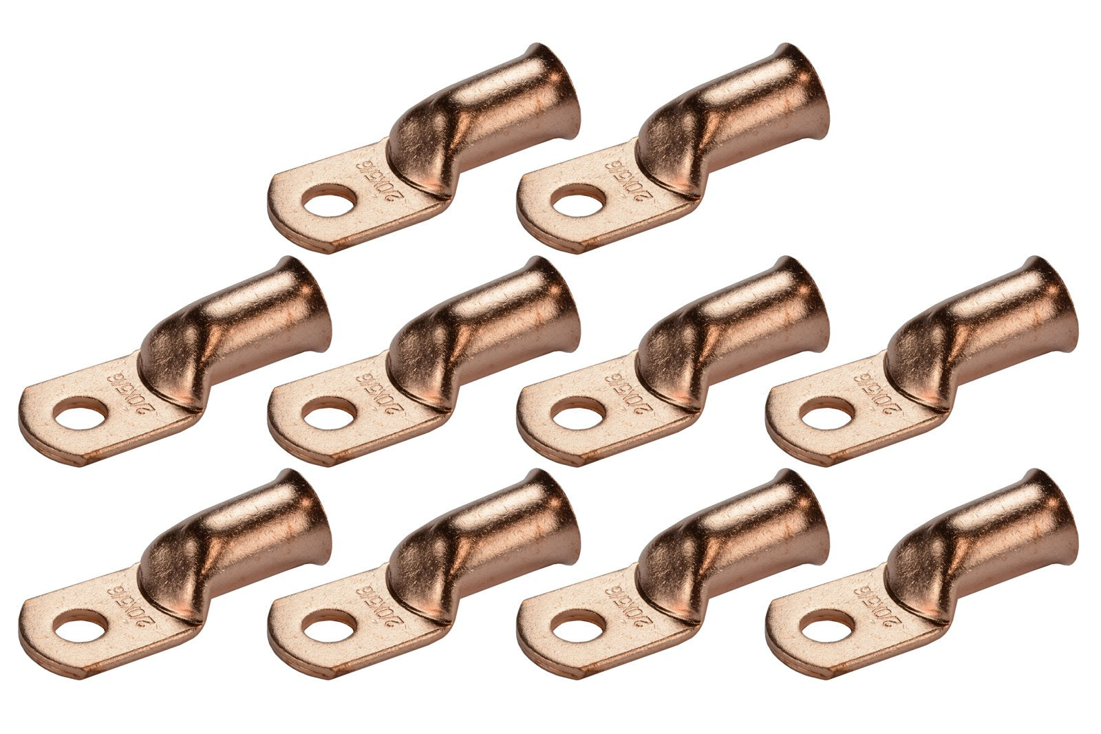 Temco 10 Pack Bare Copper Welding Battery Cable Ends, Lugs Terminal 2/0 Awg 5/16'' Hole (6 Awg To 1/0 Awg Options Available)