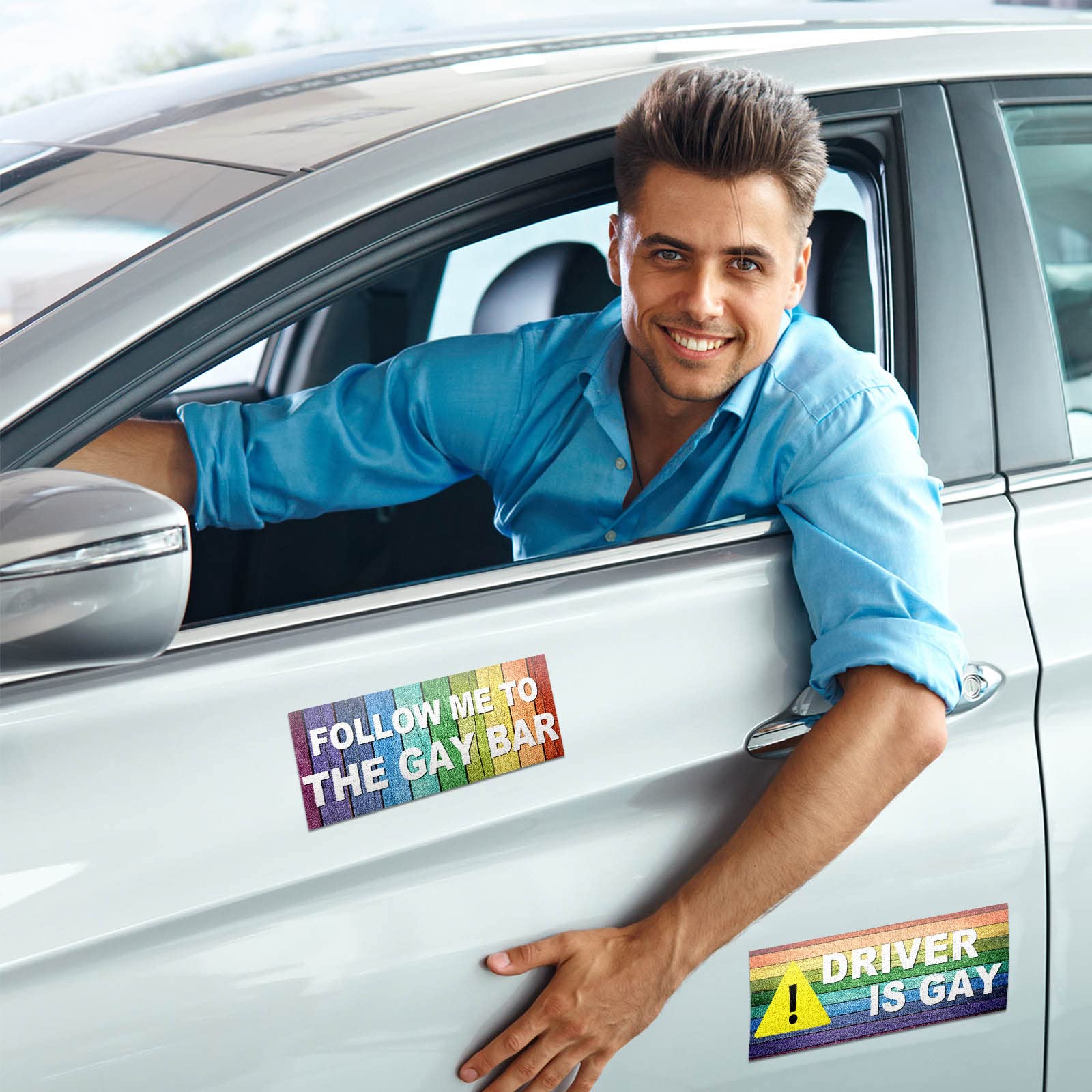 Frienda 10 Pcs Funny Rainbow Magnetic Bumper Decals - Colorful PVC Car Stickers for Vehicles, Trucks, Luggage, Windows, Refrigerators