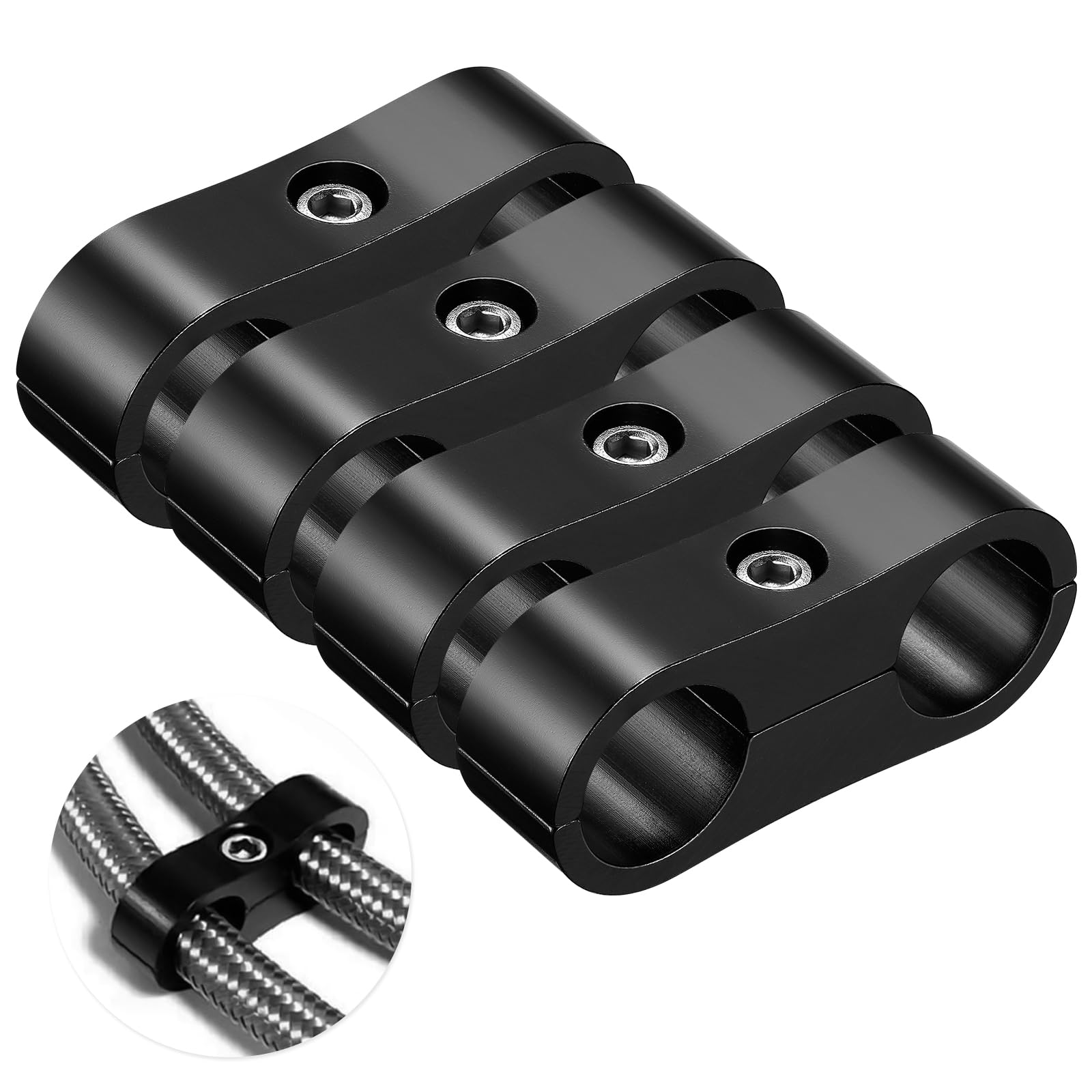 -8An Hose Separator Clamp - Fuel Line Mounting Clamps,Aluminum Hose Fitting Adapter, Great For 1/2 Fuel Hose, Oil Line, Brake Line, Water Pipe And Gas Line,4Pcs/Pack,Black