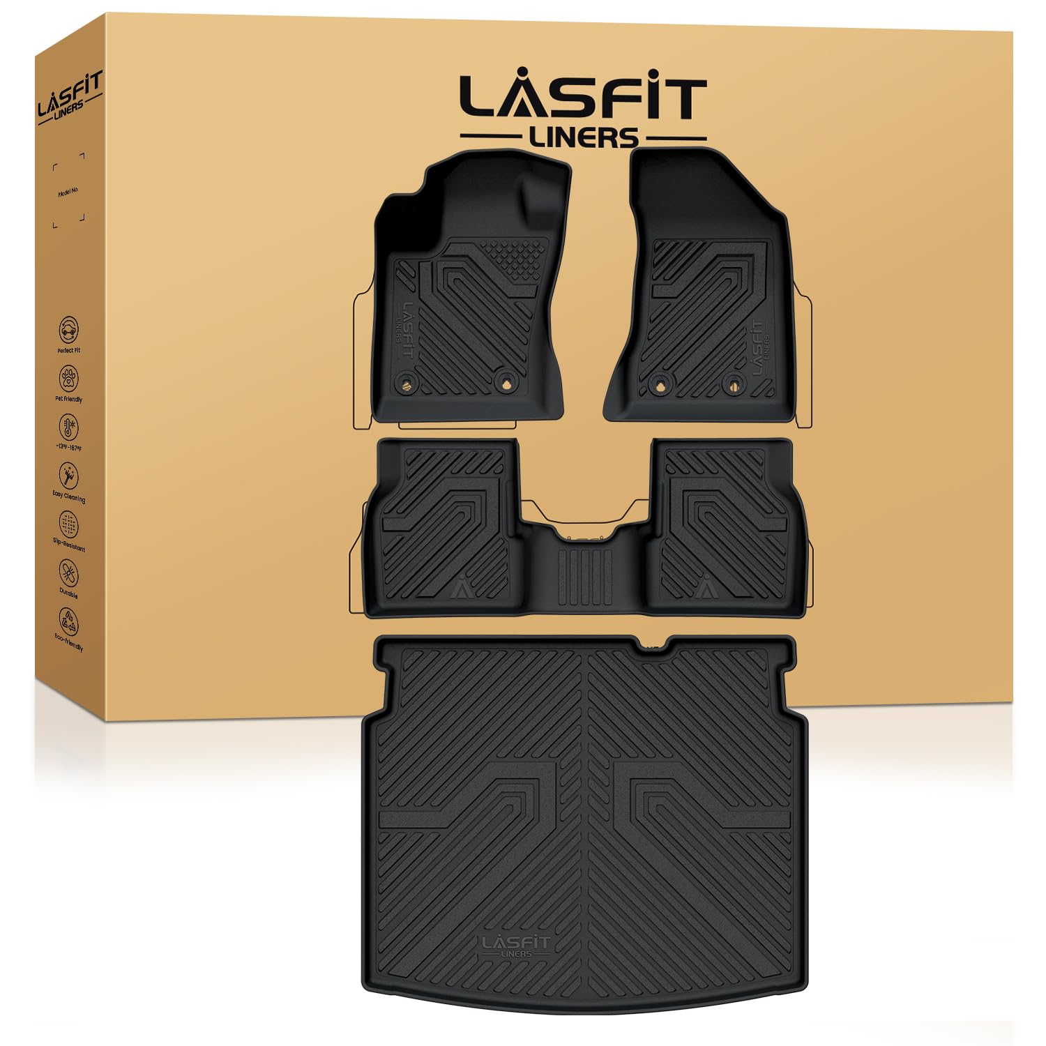 Lasfit Floor Mats & Trunk Mat For Jeep Compass 2017-2025 Lower Deck Position Cargo, All Weather Tpe Custom Fit Car Mats Floor Li