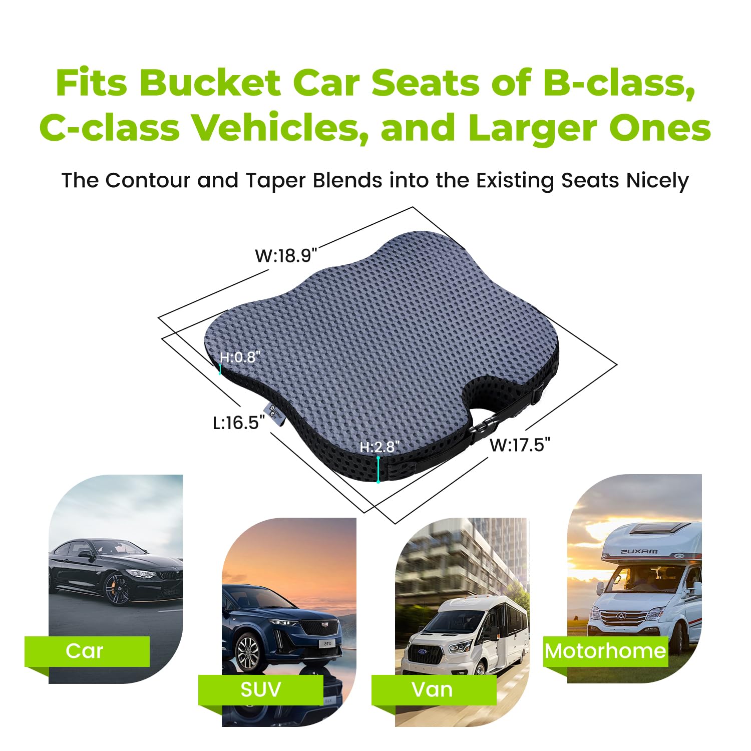 Wedge Car Seat Cushion For Driving Broaden Vision By Raised Back- Soft Dense Memory Foam Car Seat Cushion For Car Seat Driver/Pa