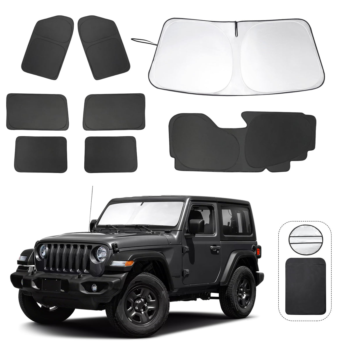 8Pcs Yycke Window Shades For Wrangler Jl 2018-2025 For Jeep Accessories Car Side Full Windows Rear Triangular Windshield Sun Sha