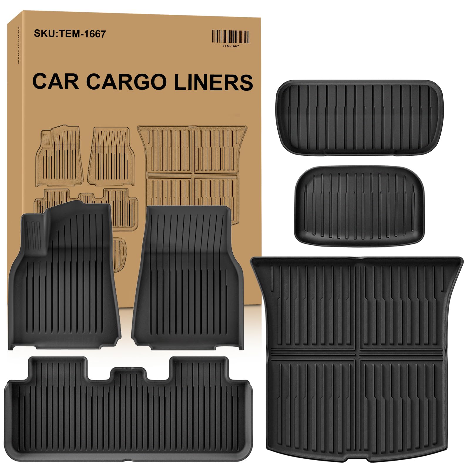 Autocessking 2025 New Tesla Model Y Juniper Floor Mats 5-Seater, Set Of 6 All Weather Tpe Waterproof Anti-Slip Front & Rear Trun