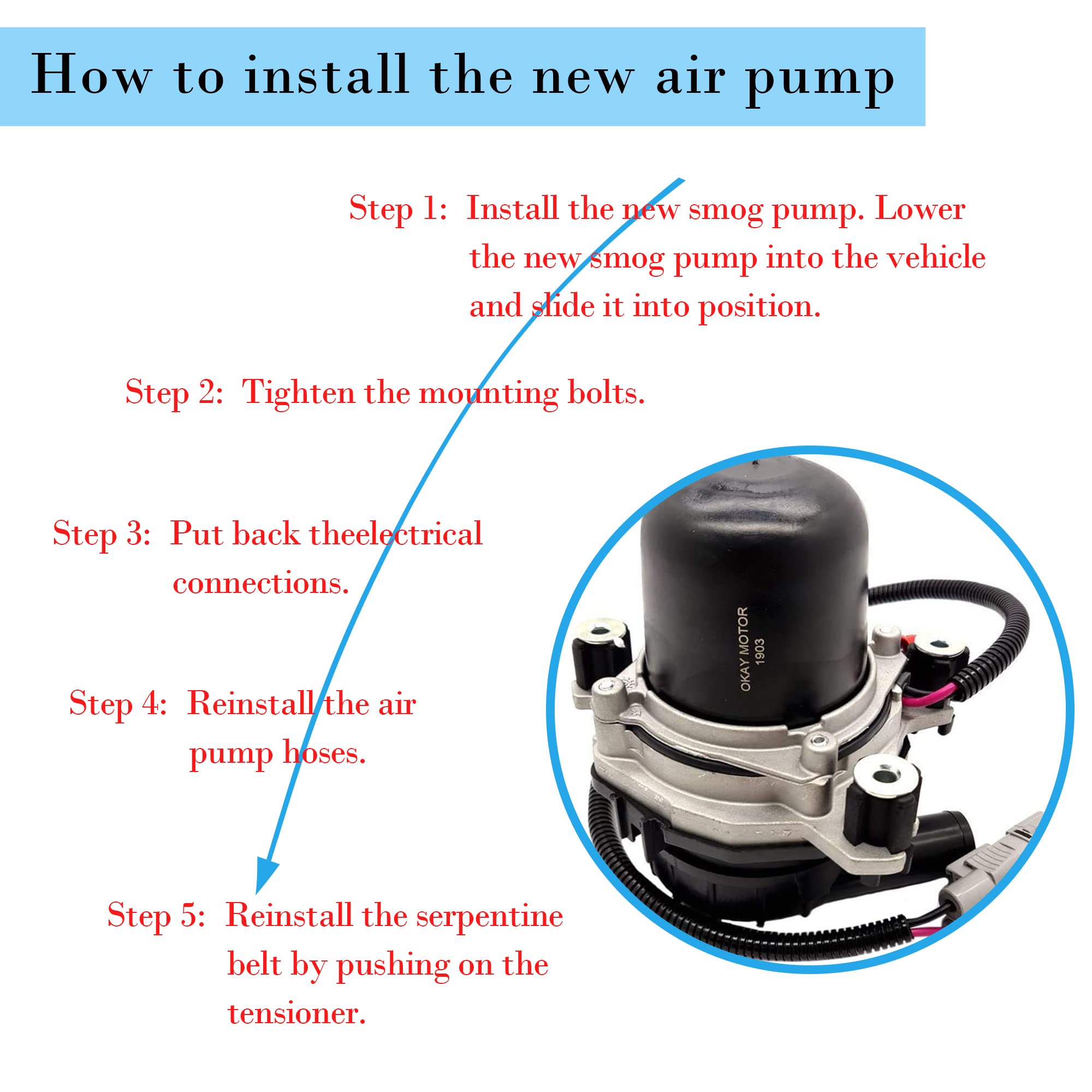 Okay Motor Secondary Air Pump (2-Pack) For 2007-2013 Toyota Tundra Land Cruiser Sequoia 2008-2013 Lexus Lx570 4.6L 4.7L 5.7L 17610-0S010 10200231Aa 33-2504M