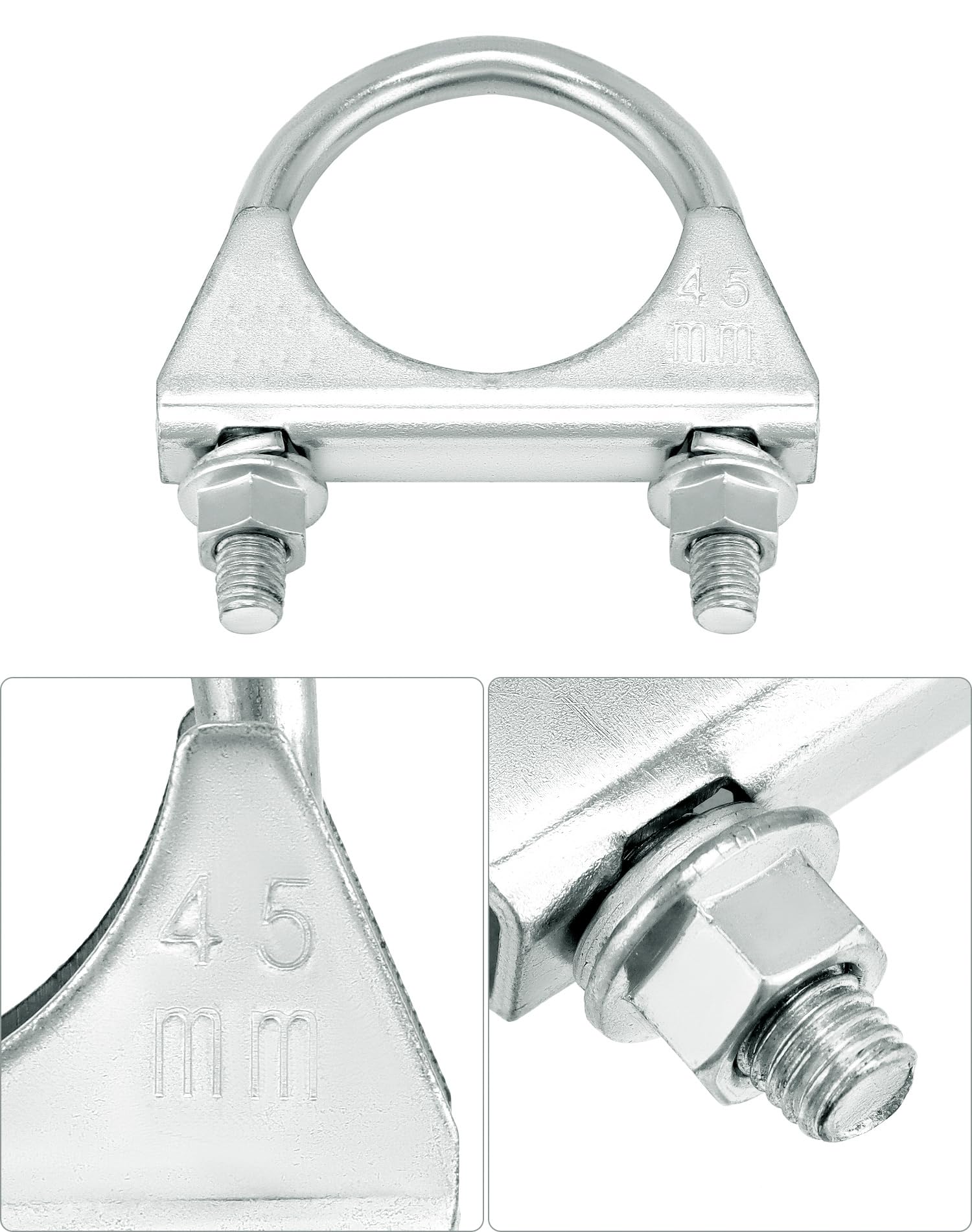 Qwork U-Bolt Muffler Tip Exhaust Hook, 2 Pack 1-3/4'' Od Universal Silencer Exhaust Clip, Steel Exhaust Pipe Clamp