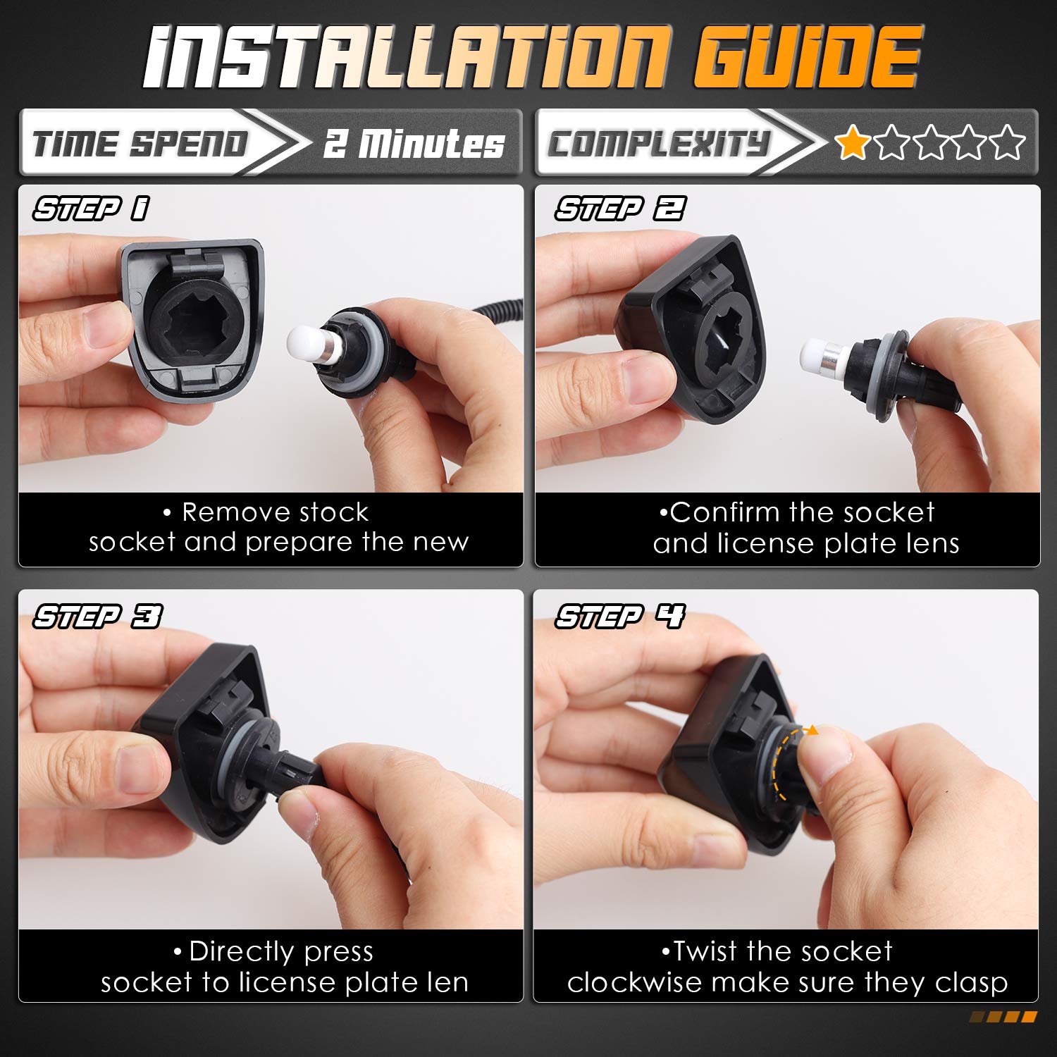 HERCOO Black License Plate Lights for Silverado, Sierra, Avalanche, Suburban, Escalade, Yukon - Pack of 2, Aftermarket Truck Clips