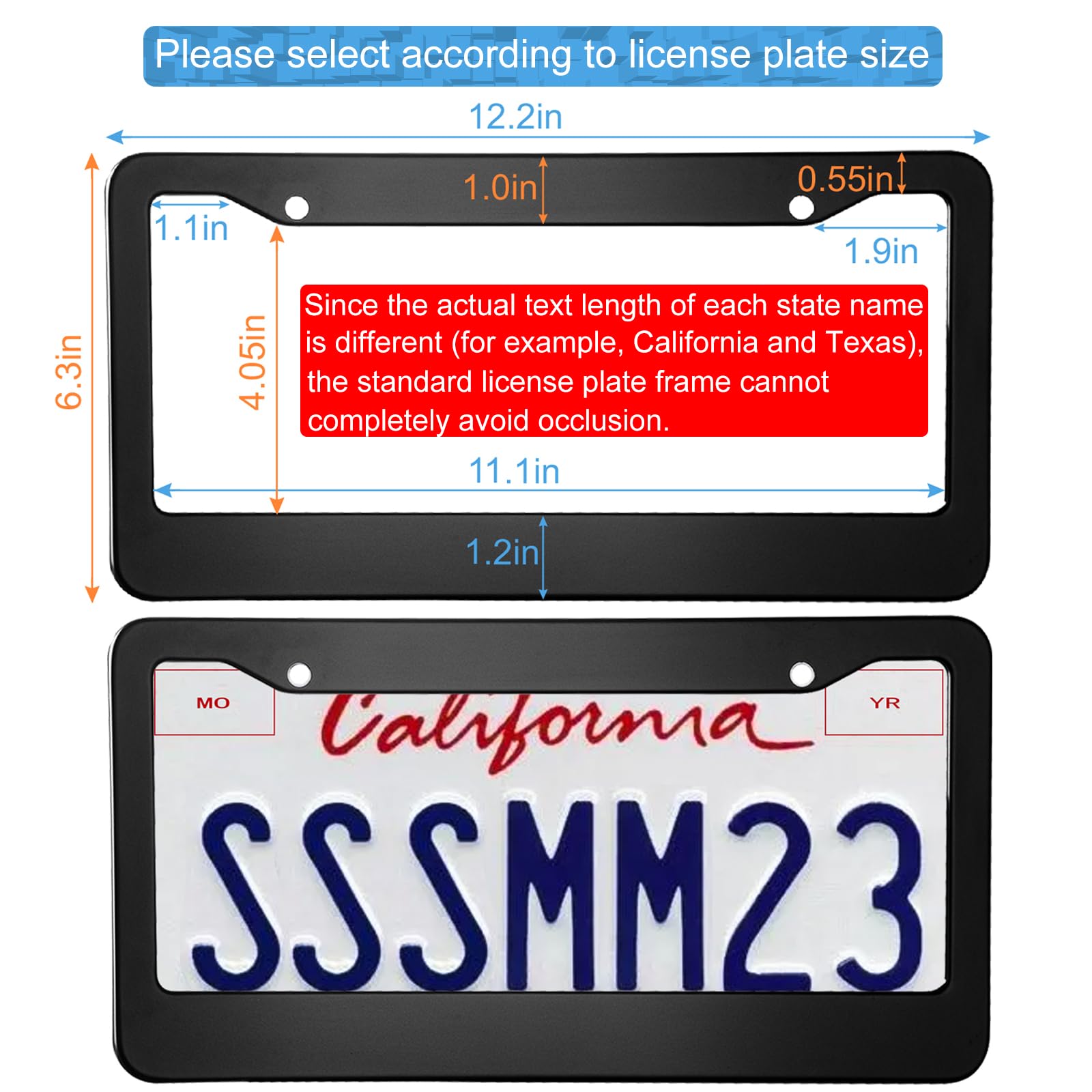 Lengnoyp 2PCS Matte Black License Plate Frames - Universal Solid Aluminum Holder, 2 Holes, Durable Car Accessory
