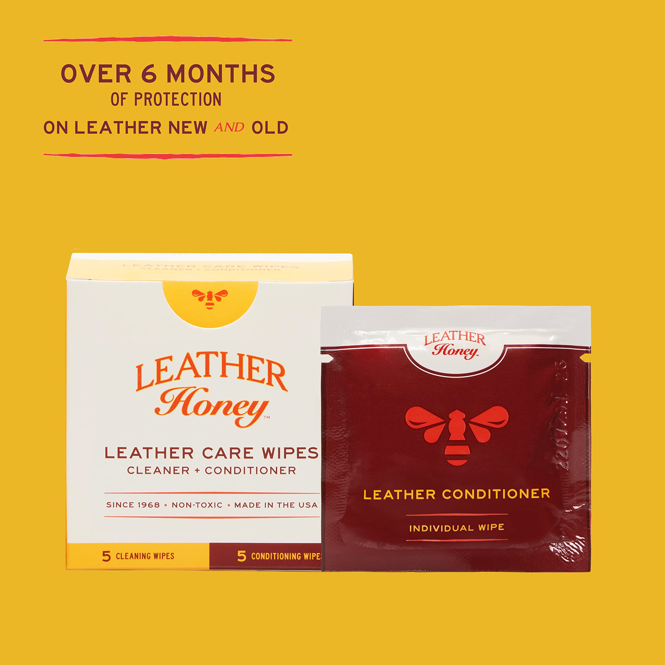 Leather Honey Leather Care Wipe Kit: Clean & Restore On-The-Go. Use For Leather Couches, Car Seats, Purses, Shoes & Bags. Safe F