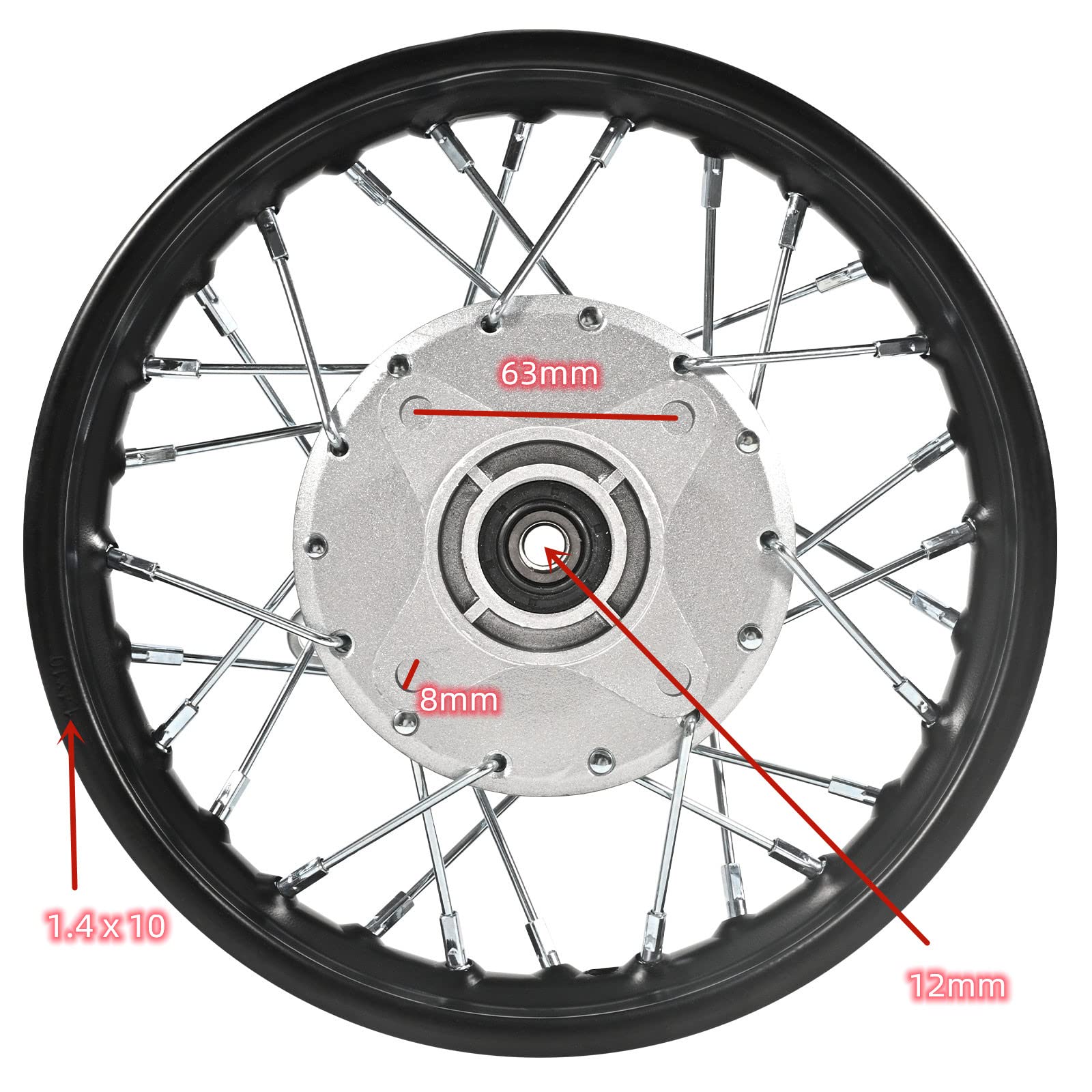 Trkimal Rear Wheel Rim Hub for Motocross Off Road Dirt Pit Bike (2.5-10 Rear Wheel Rim)