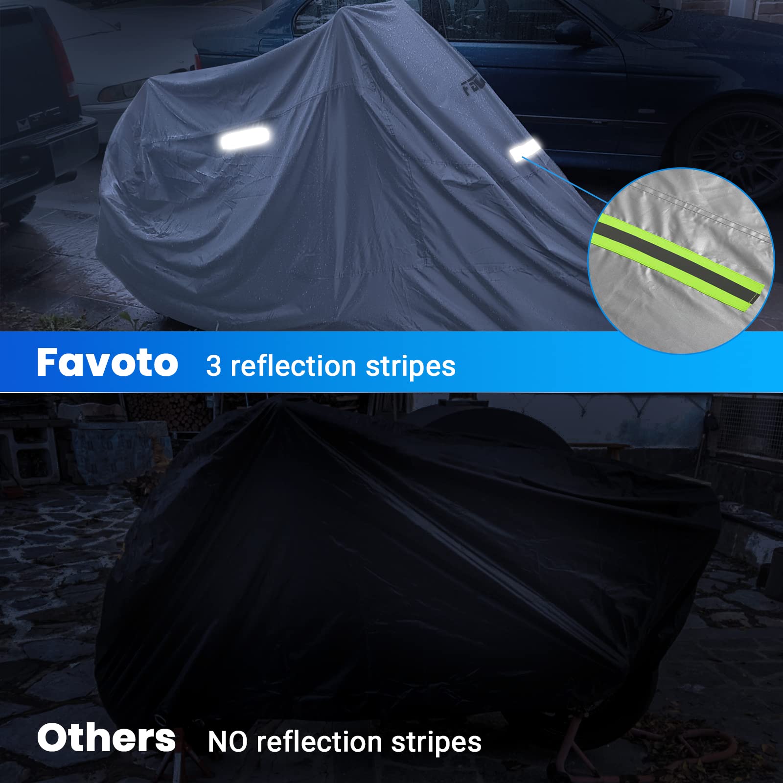 Favoto Motorcycle Cover Waterproof Outoor - Universal Heavy Duty Oxford Fabric With Lock-Hole 3 Night Reflectors Windproof Buckl