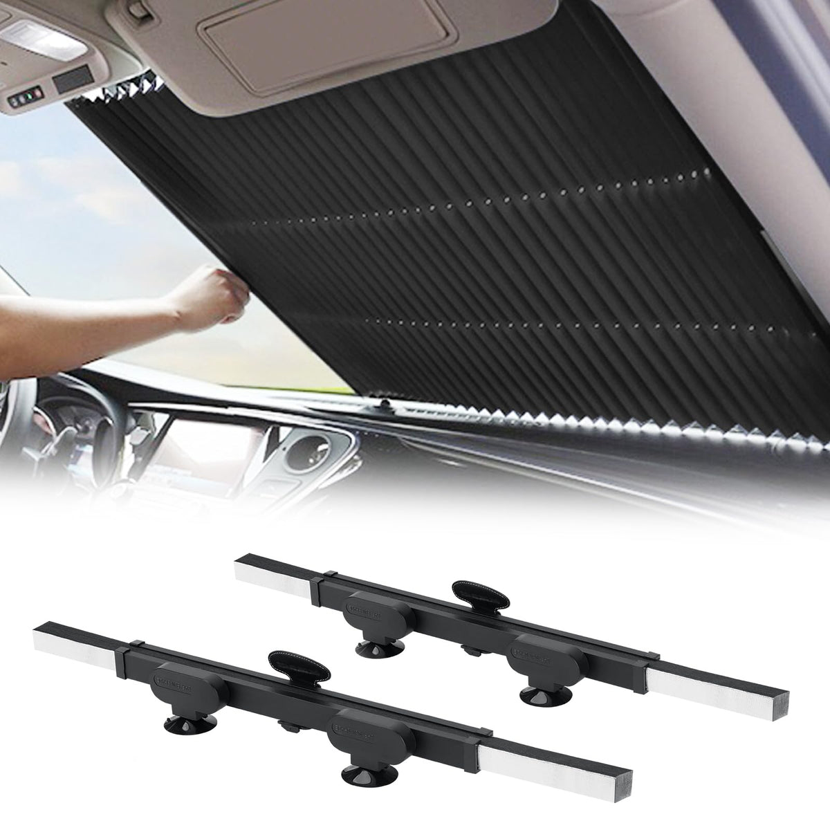 Retractable Windshield Sun Shade for Car, Large Sun Visor Protector Blocks 99% UV Rays to Keep Your Vehicle Cool, Auto Sunshade 