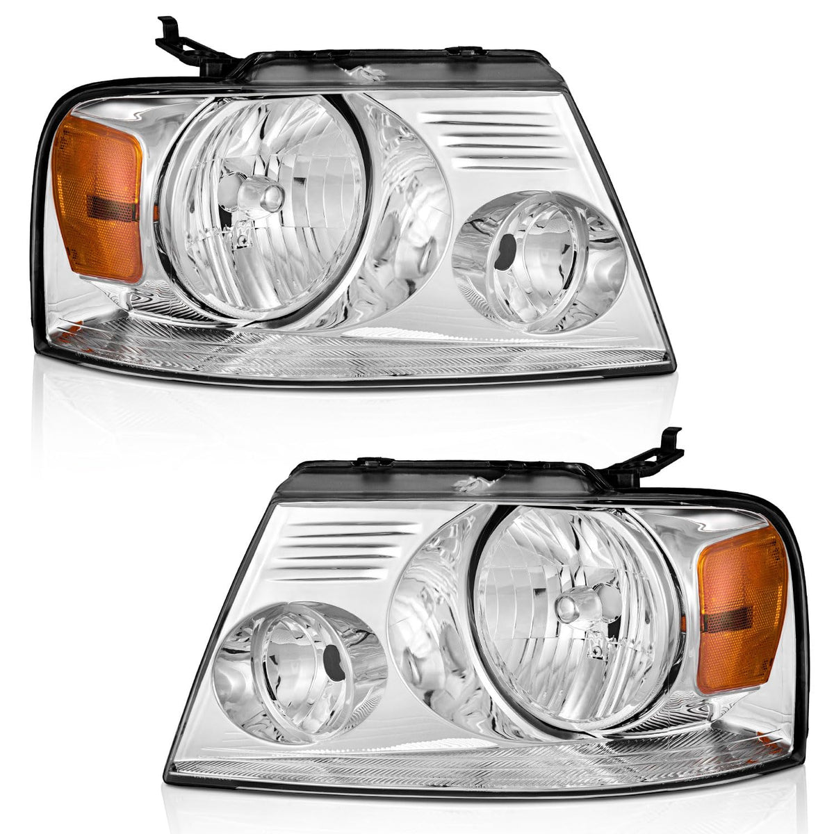 Weelmoto Headlights For 2004 2005 2006 2007 2008 Ford F150 Pickup / 2006 2007 2008 Mark Lt, Headlight Assembly Compatible With 04 05 06 07 08 F150 Headlamp Replacement Chrome Housing Amber Reflector