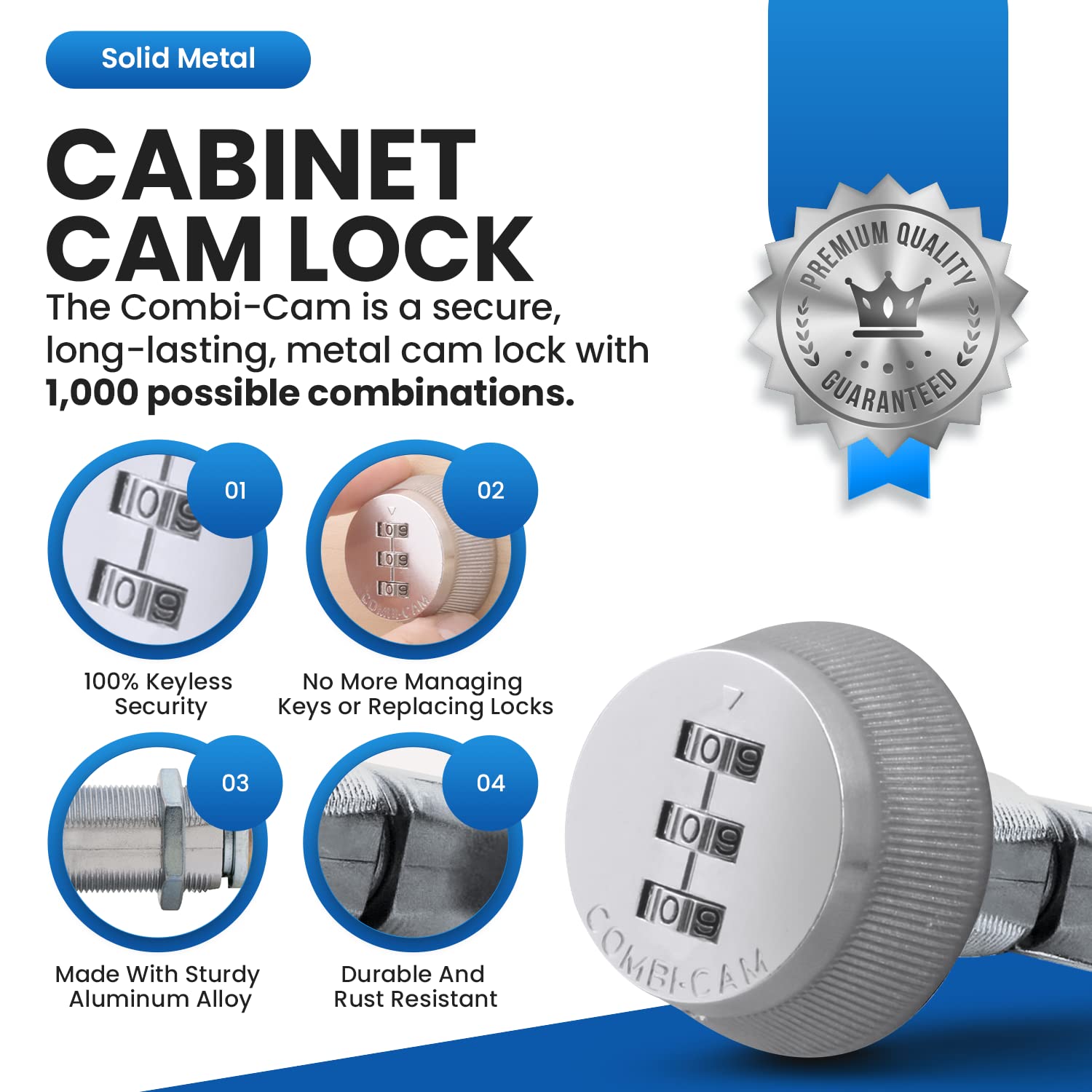 Combi-Cam 7850R-M Chrome Medium 7/8' Combi-Cam Combinated Cam Lock