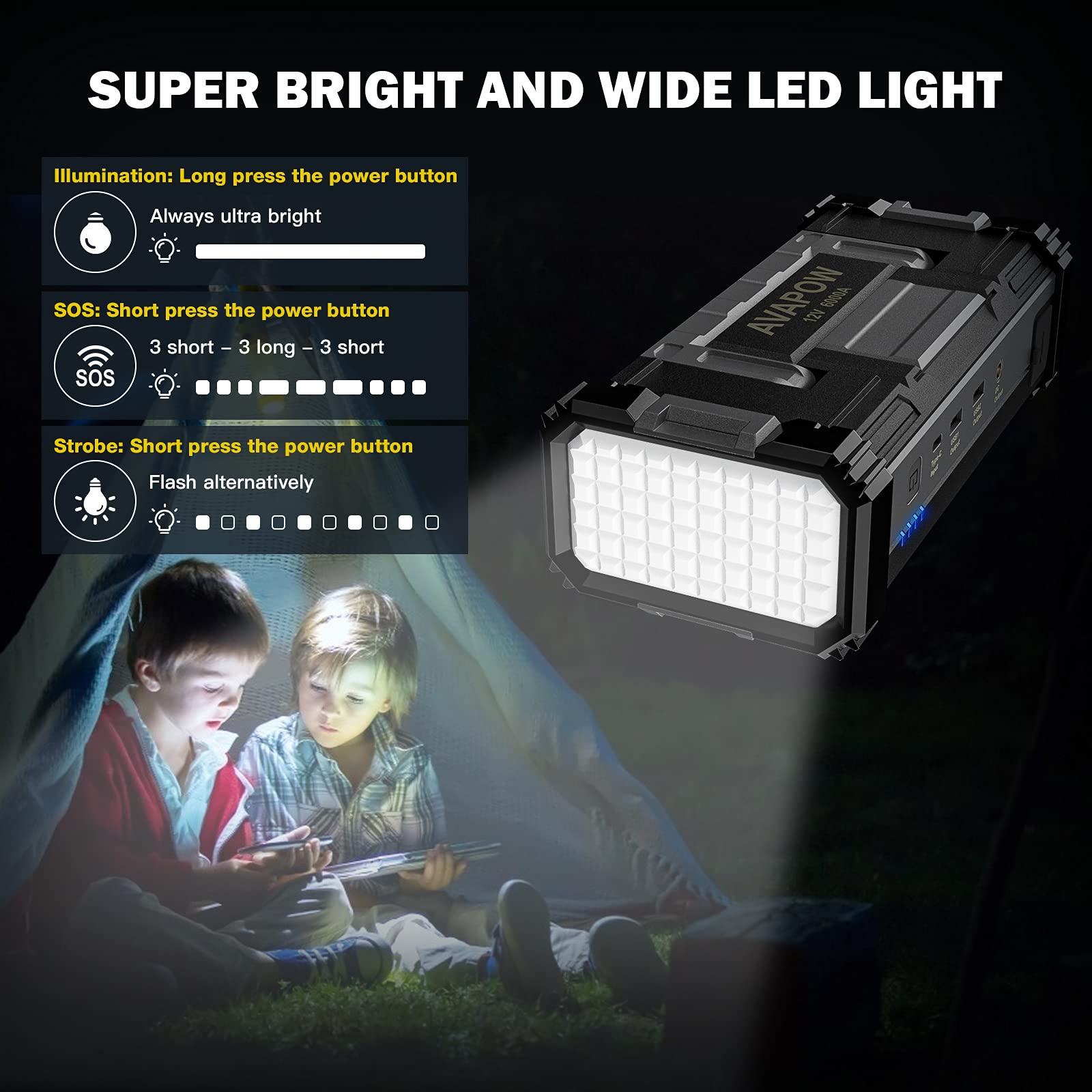 Avapow 6000A Car Battery Jump Starter(For All Gas Or Up To 12L Diesel) Powerful Car Jump Starter With Dual Usb Quick Charge And