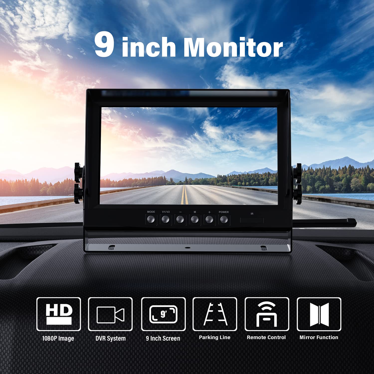 Erapta 1080P Wired Backup Camera System Kit,9'' Hd Dvr Monitor With Ip69 Waterproof Reverse/Side View Camera For Rv Truck/Semi B