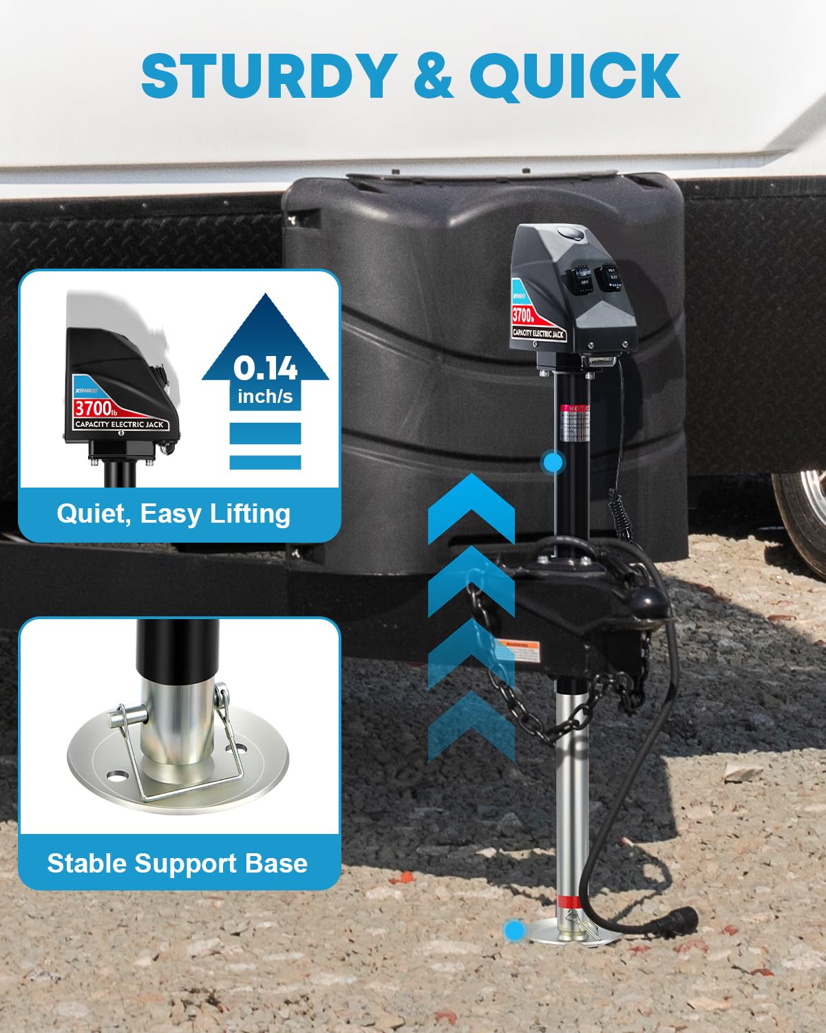 Kohree Electric Trailer Jack 3700Lbs, Heavy Duty Rv Electric Power Tongue Jack Max 4000Lbs For Travel Trailer A-Frame Camper, Wi