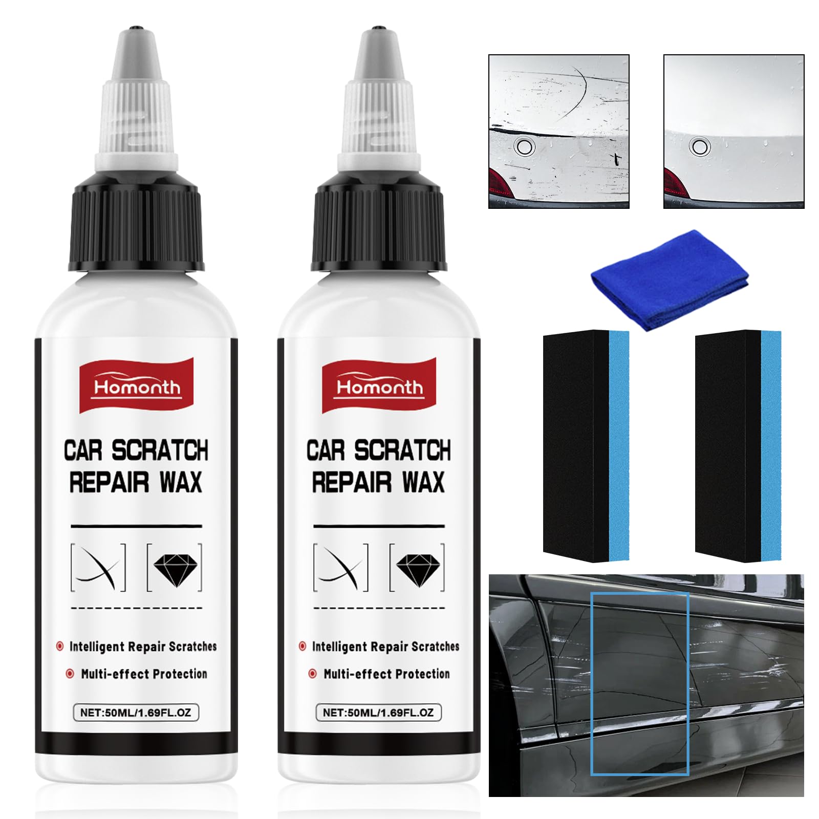 Homonth Car Scratch Repair Wax, Car Scratch Remover, Car Buff Out Scratch,Car Paint Scratch Repair, Car Wax Scratch Kit, Multi-E
