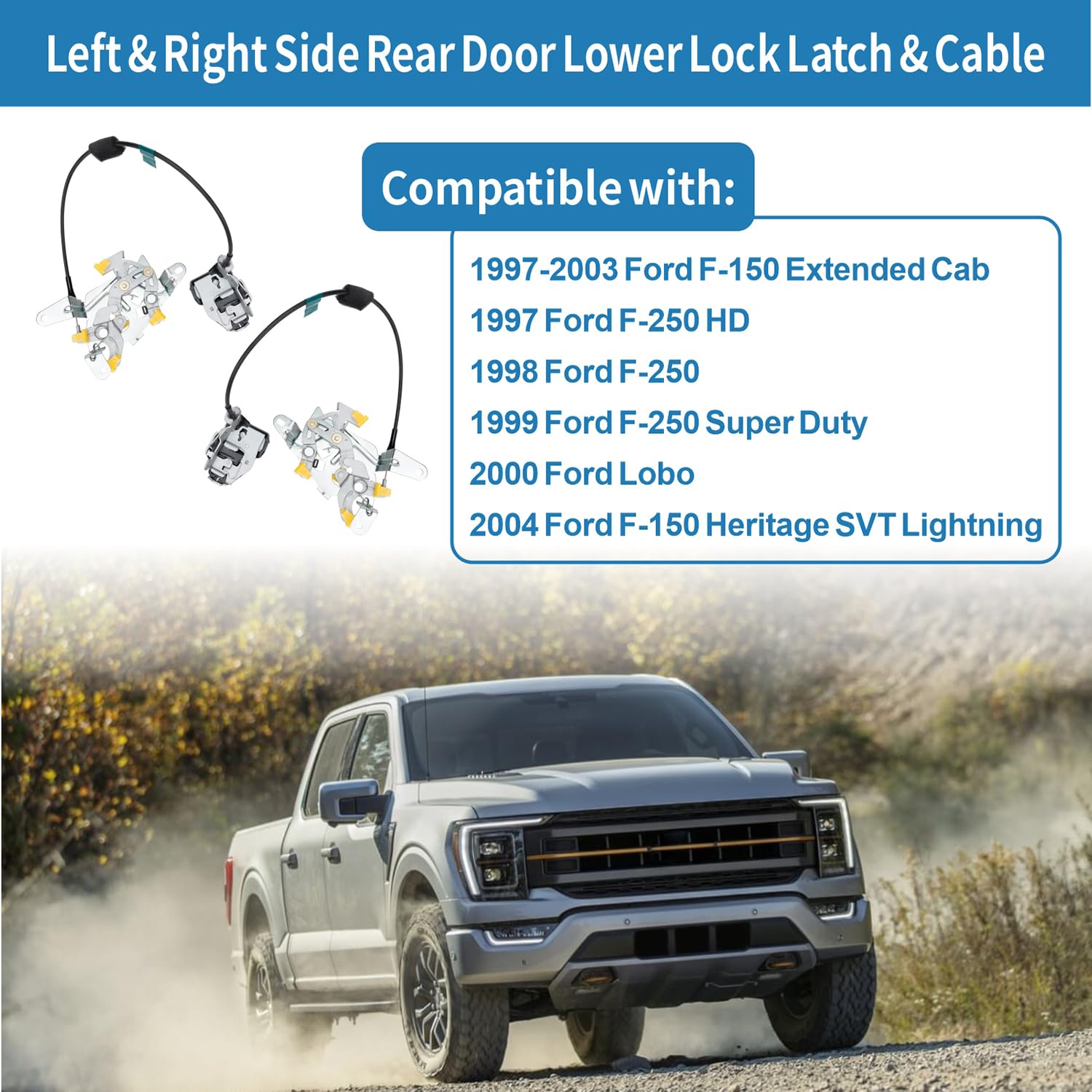 Rear Door Lower Lock Latches - Driver Left & Passenger Right Side - Replacement For 1997-2003 Ford F-150 F-250 Hd Super Duty Lob
