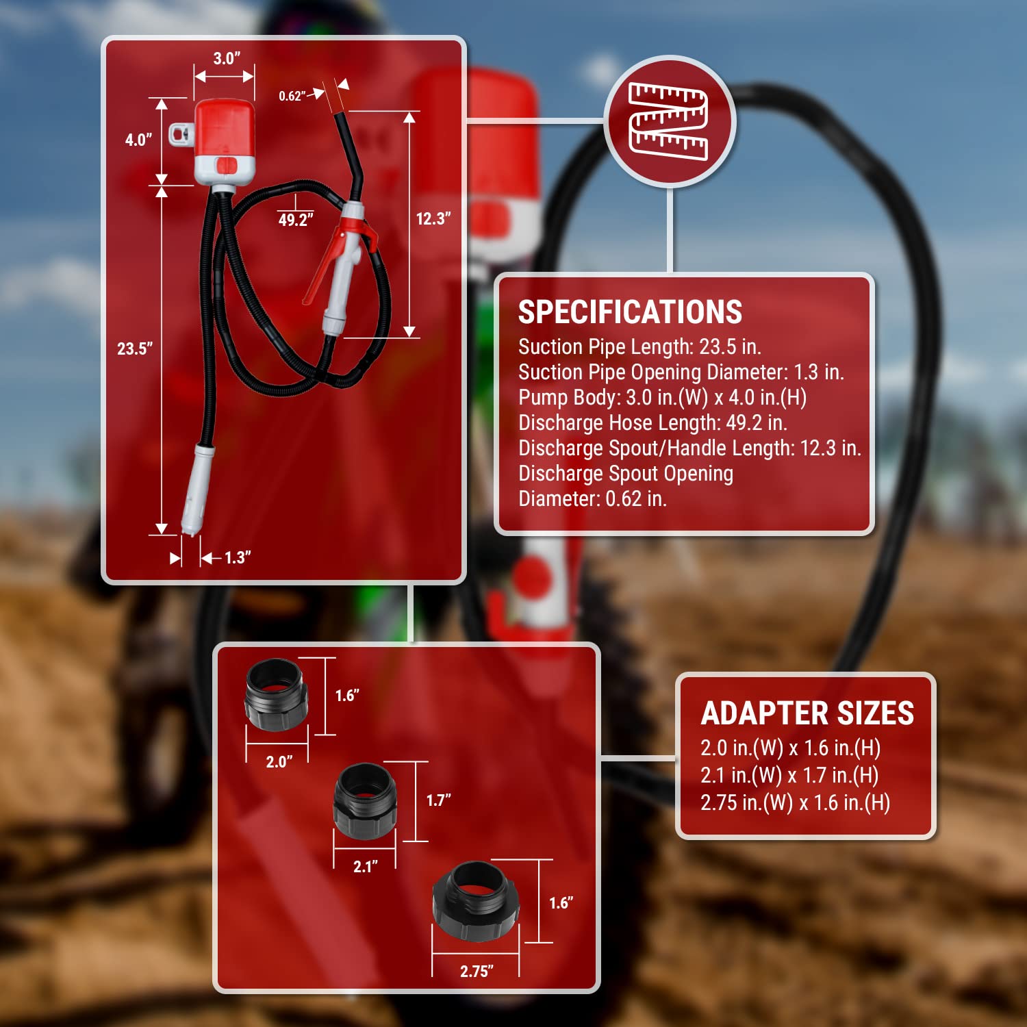 TERA PUMP Gas Can Liquid Transfer Pump Battery Operated (4 AA batteries), 4.1 ft. Long Hose w/Gas Pump Nozzle for Easy Flow Control, Fast Flow 2.5 Gal/Min