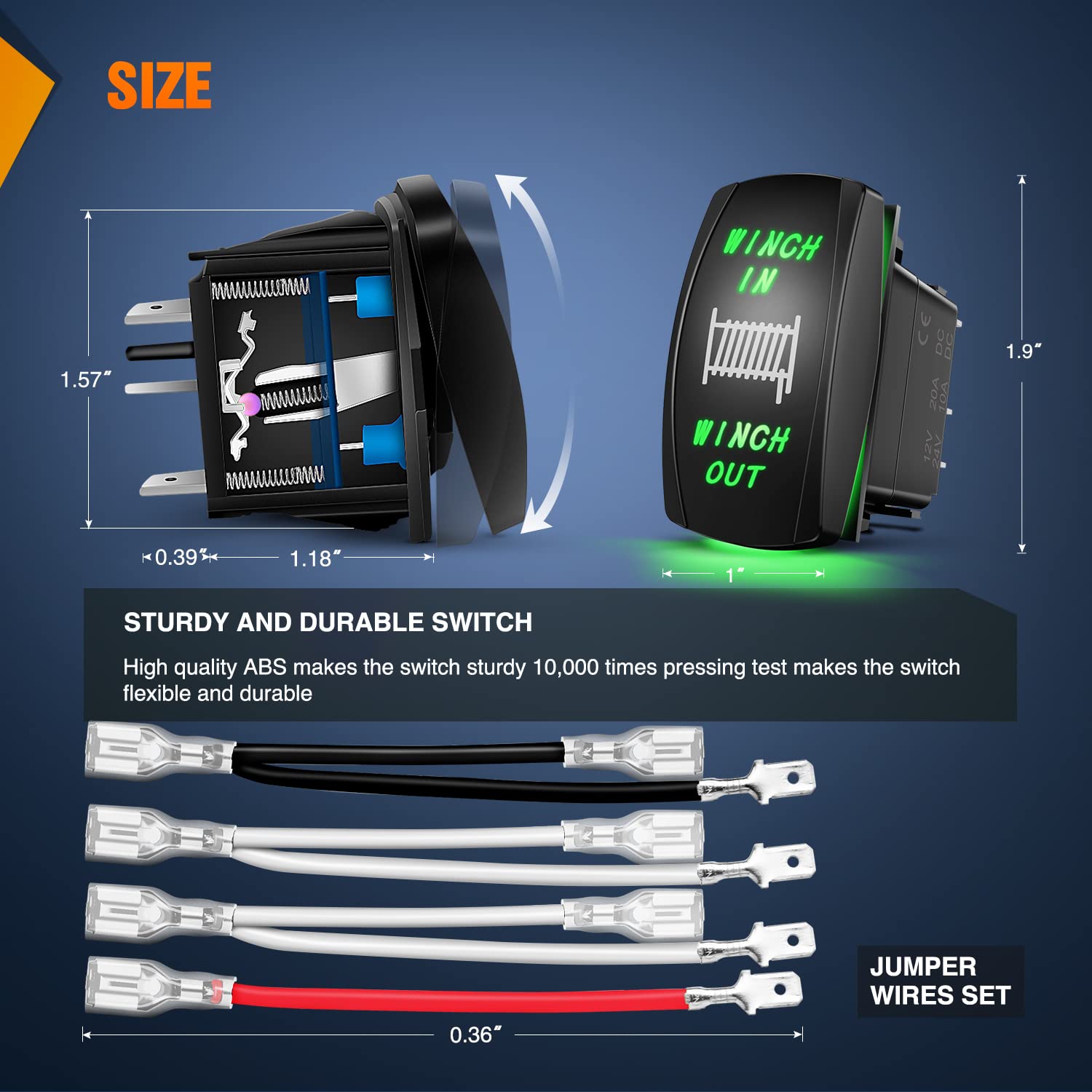 Nilight Winch Rocker Switch Momentary Toggle On-Off-On Dpdt 7Pin 12V 24V Jumper Wires In Out Switches Green For Cars Trucks Cara