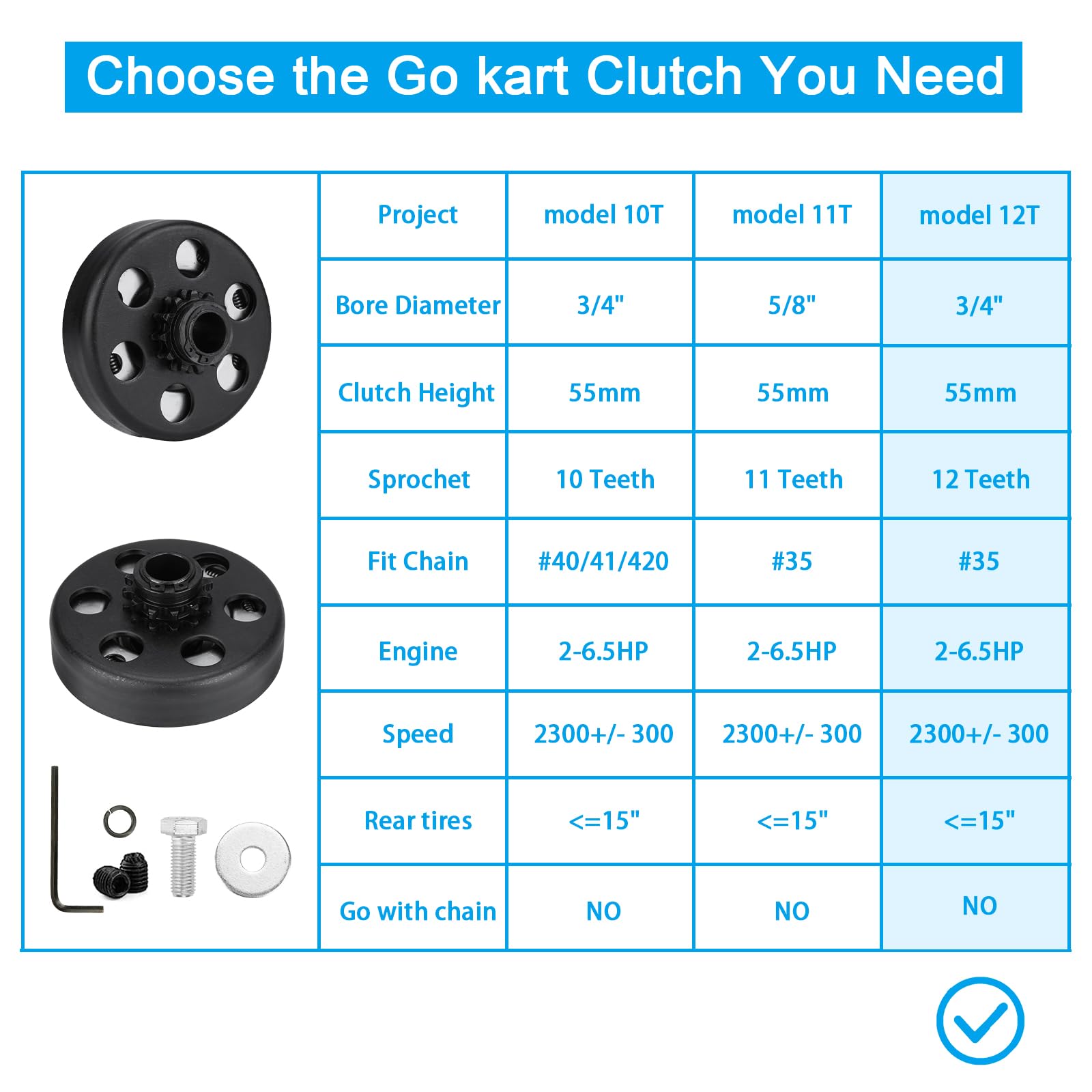 Youxmoto 3/4 Inch Bore 12T Go Kart Clutch For #35 Chain, Up To 6.5Hp 12 Tooth Predator 212 Centrifugal Clutch For Go Kart Mini B