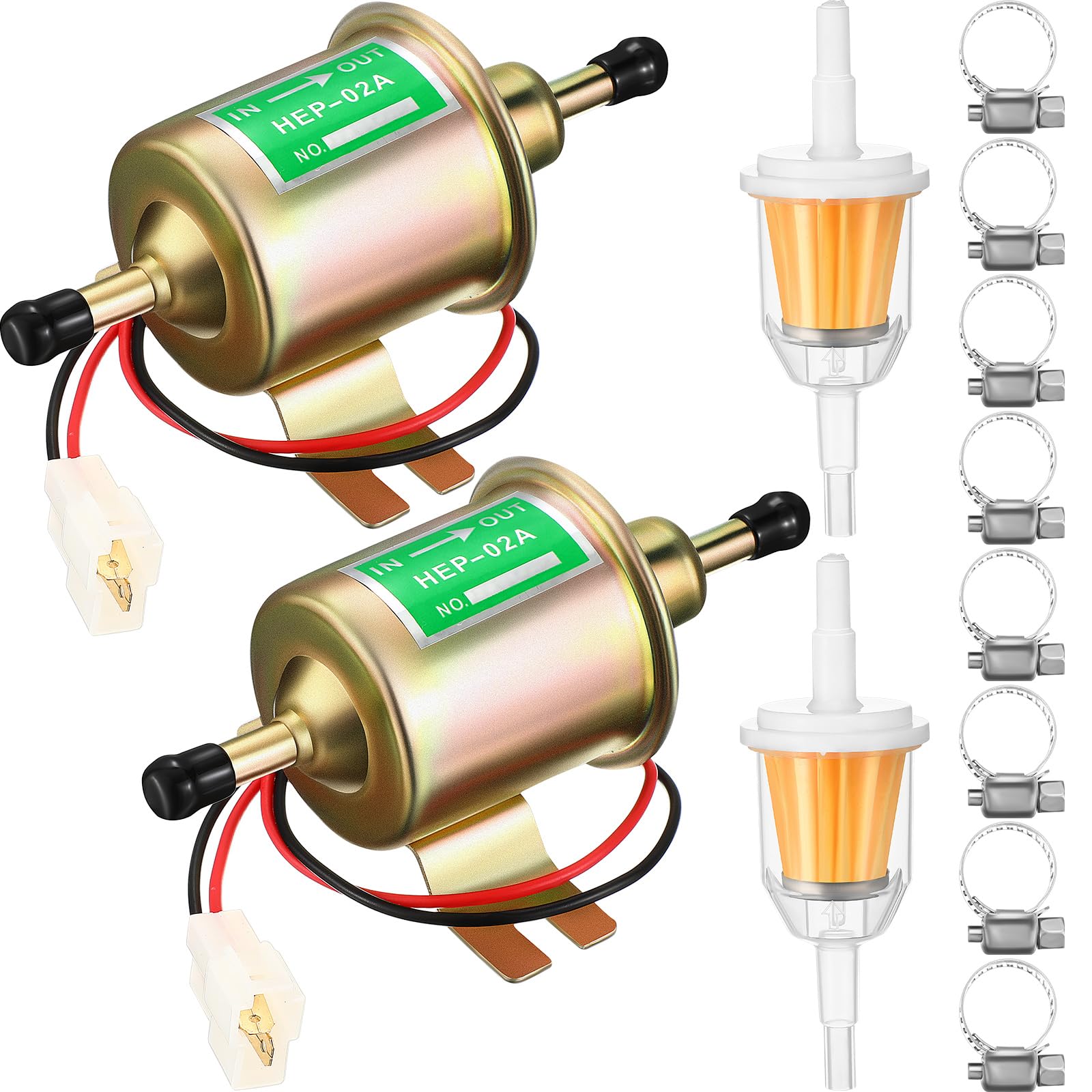 Threlaco 2 Pcs Electric Fuel Pump Kit 12v Universal Low Pressure 4-7 Psi Gas Diesel Inline Pump with 2 Fuel Filter and 8 Hose Cl
