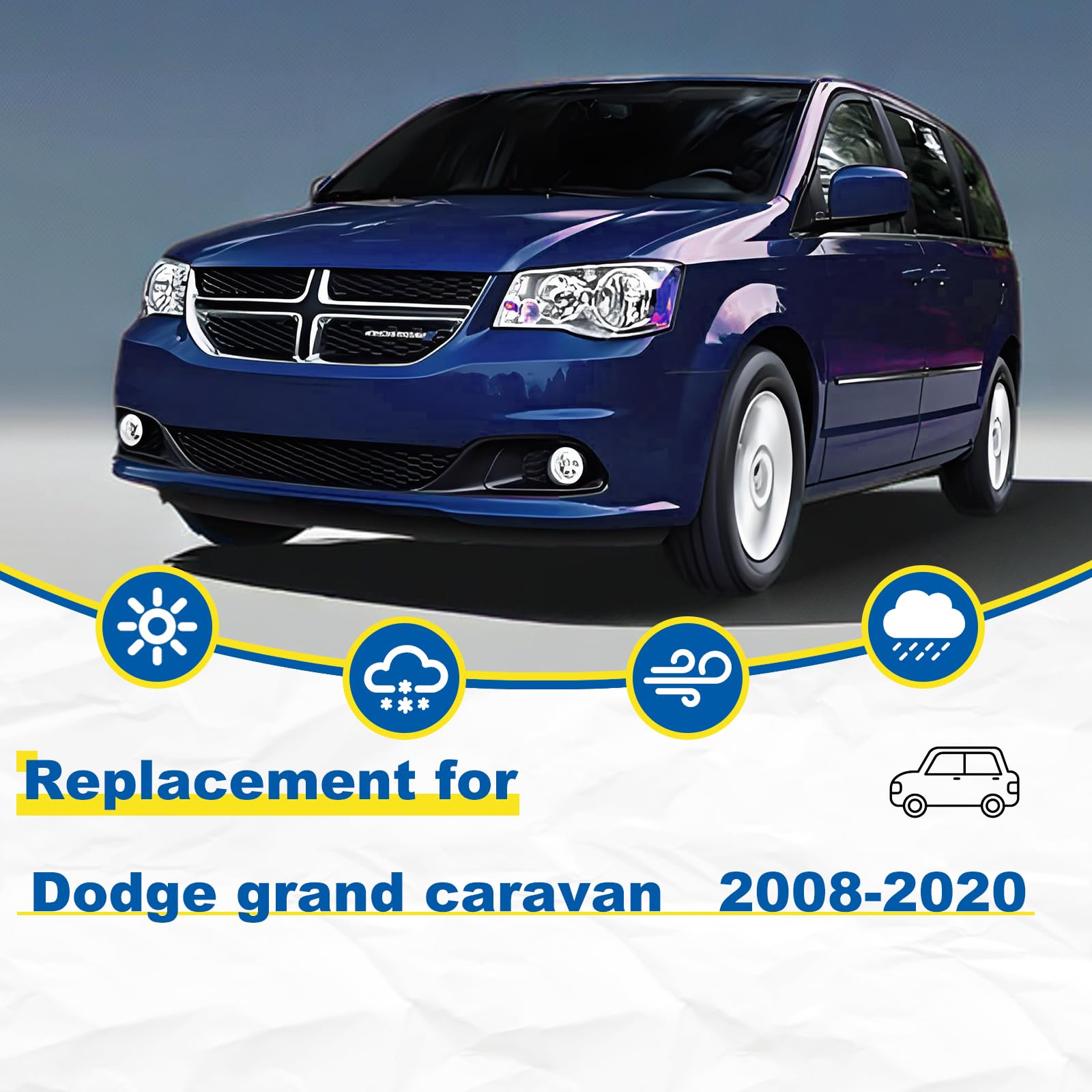 Hrsno 26''+20'' Windshield Wipers With 16'' Rear Wiper Blade Sets Automotive Replacement For Dodge Grand Caravan 2008-2020,Easy