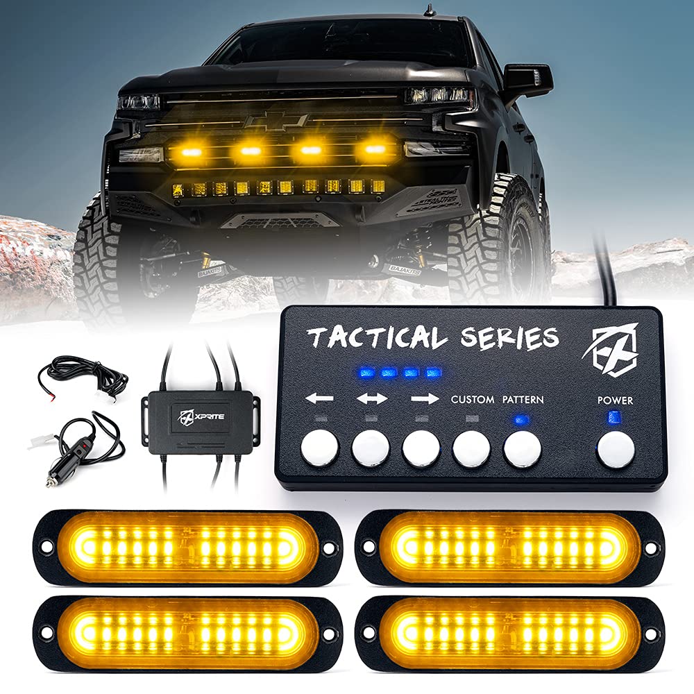 Xprite Amber Led Surface Mount Strobe Lights Kit, Grill Grille Side Marker Light Flashing Emergency Warning Light Assemblies W/C