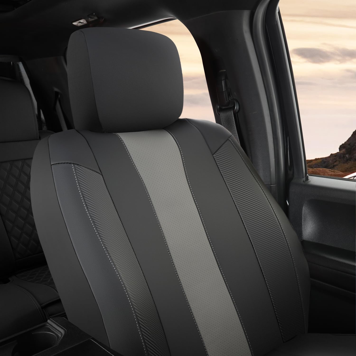 Giant Panda Front Car Seat Cover For Ford F150, Leather Bucket Seat Covers Custom Fit Ford F250 F350 (Grey/Gray) 2-Pack