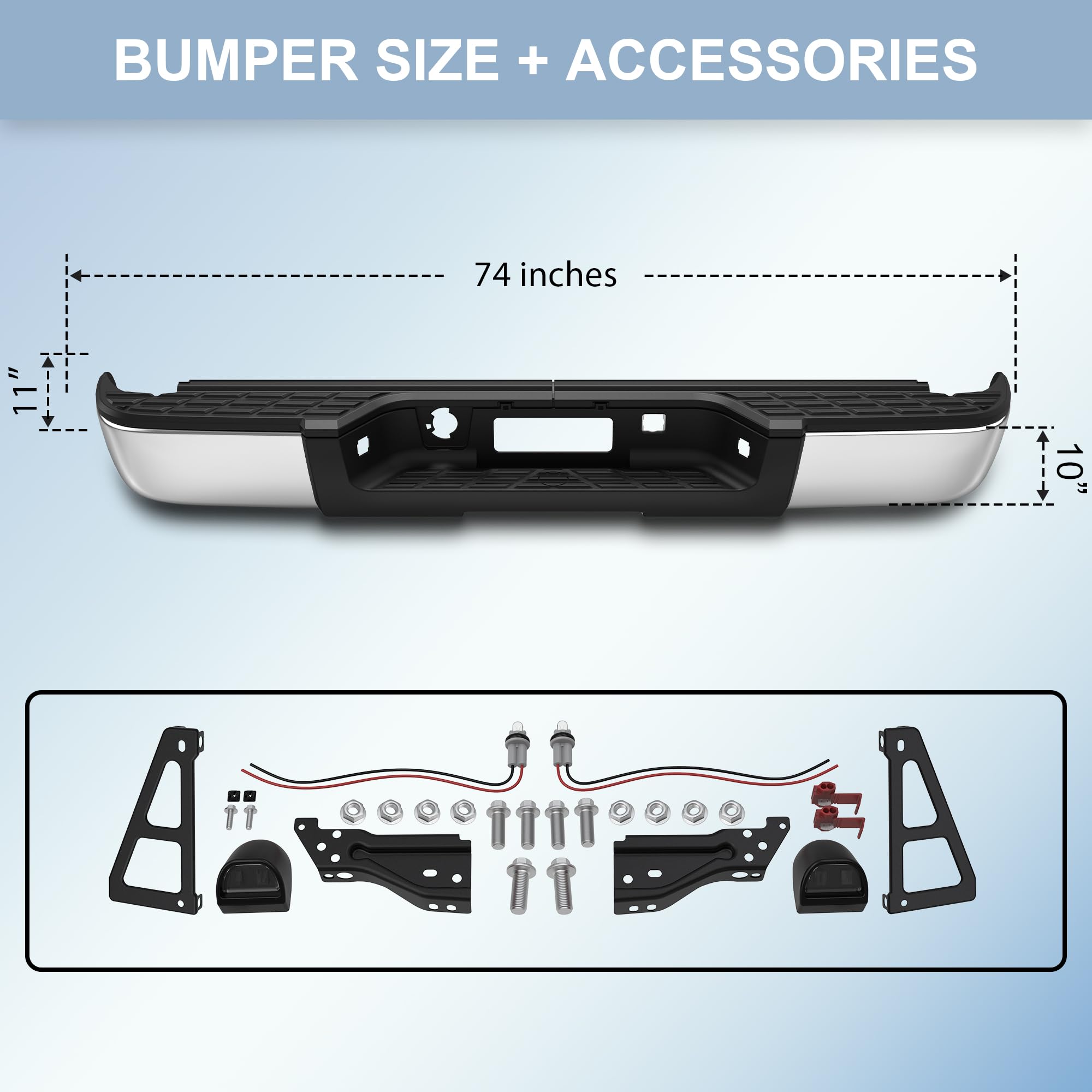 KUIPERAUTO Chrome Rear Step Bumper Assembly Compatible for 2007-2013 Chevy Silverado/GMC Sierra 1500 Pickup GM1103147 WITHOUT Pa