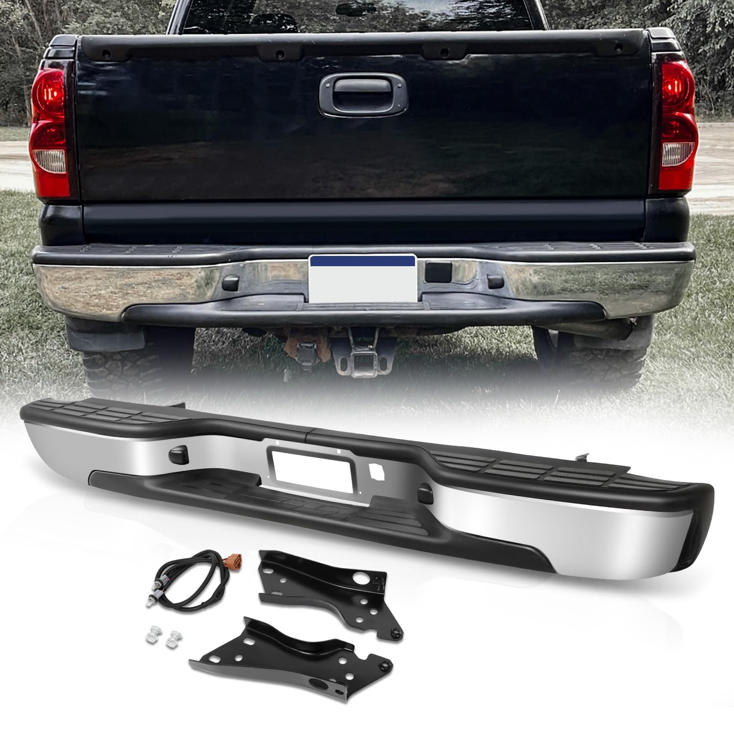 Auto Dynasty Rear Step Bumper Assembly Compatible With 1999-2006 Silverado Sierra 1500 2500, 2007 1500 Classic Fleetside/Stylesi