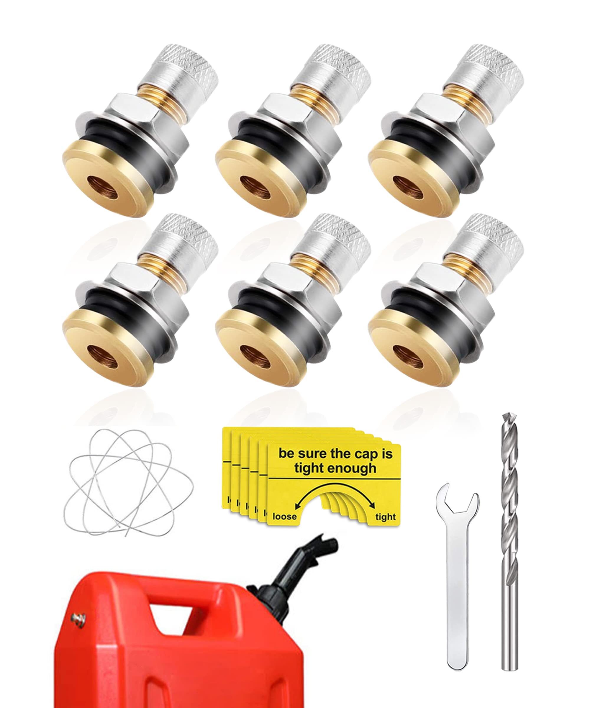 Yakefly 6 Pack Fuel Gas Tank Vent Caps,Leak-Proof Gas Jug Vent Caps Enhances Flow,Metal Gas Can Vent Cap Kit,Gas Tank Vent Cap F
