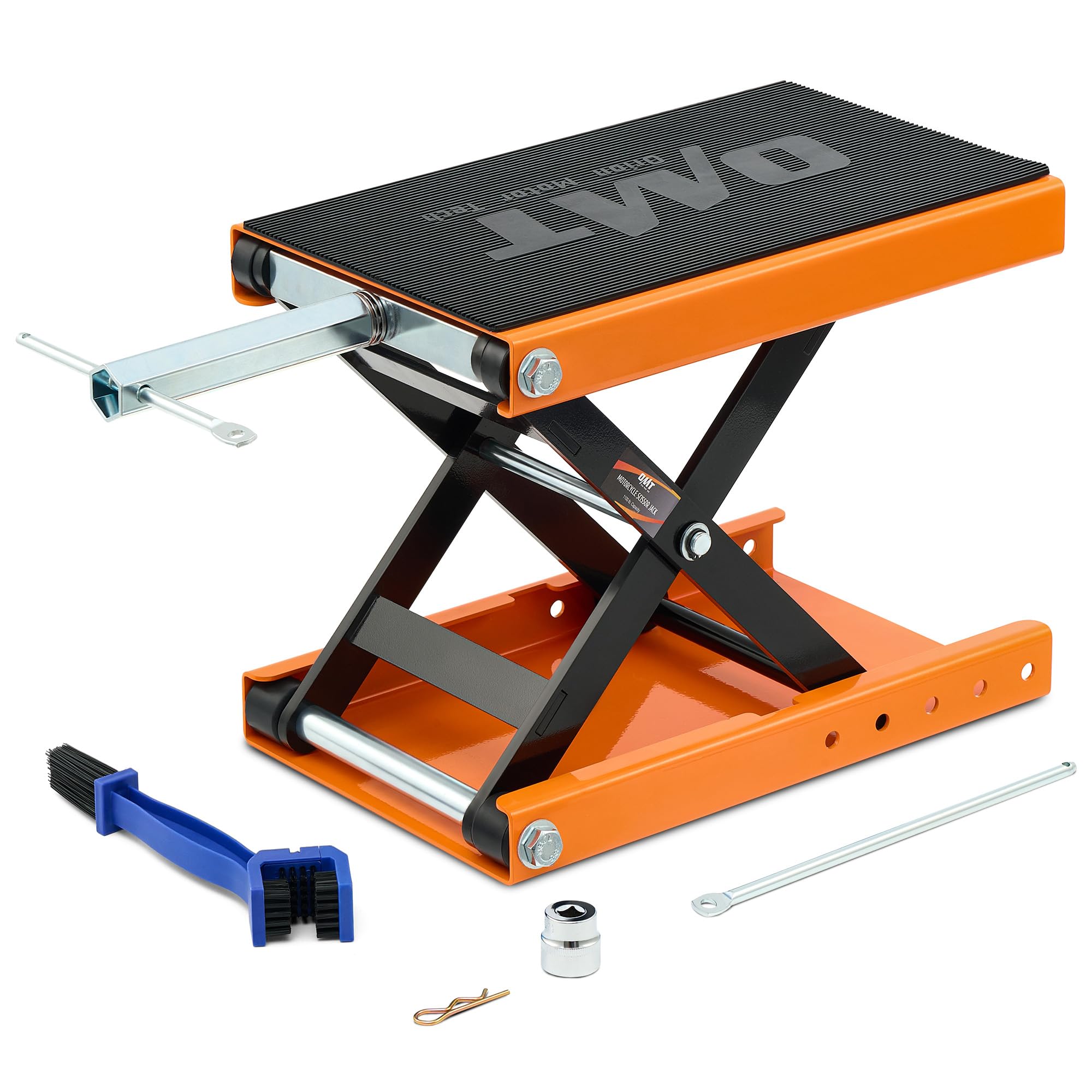 Orion Motor Tech Motorcycle Lift, 1100lb Scissor Lift Jack with Wide Deck T Handle 3/8  Socket, Motorcycle Center Stand with Cha