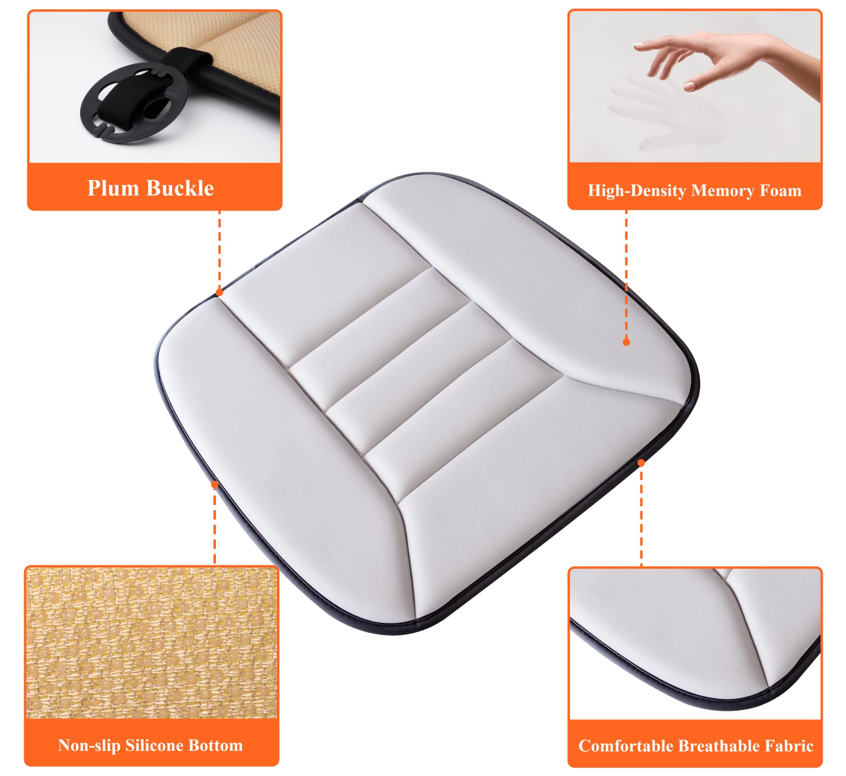 Kingphenix Car Seat Cushion With 1.2Inch Comfort Memory Foam, Seat Cushion For Car And Office Chair (Gray)