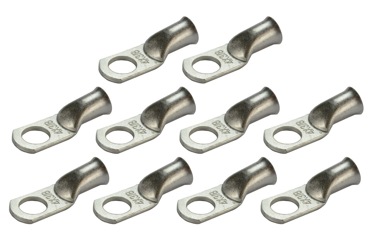 Temco 10 Pack Tinned Copper Welding Battery Cable Ends, Lugs Terminal 4 Awg 3/8'' Hole - Marine Grade (6 Awg To 1/0 Awg Options