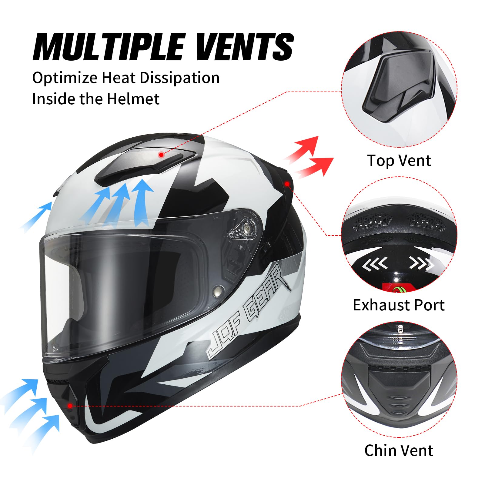 Jqf Gear Full Face Motorcycle Helmet Ws-607 Dot Approved Motorbike Racing Street Bike Helmets For Adults With Visor (Cube, Xl)