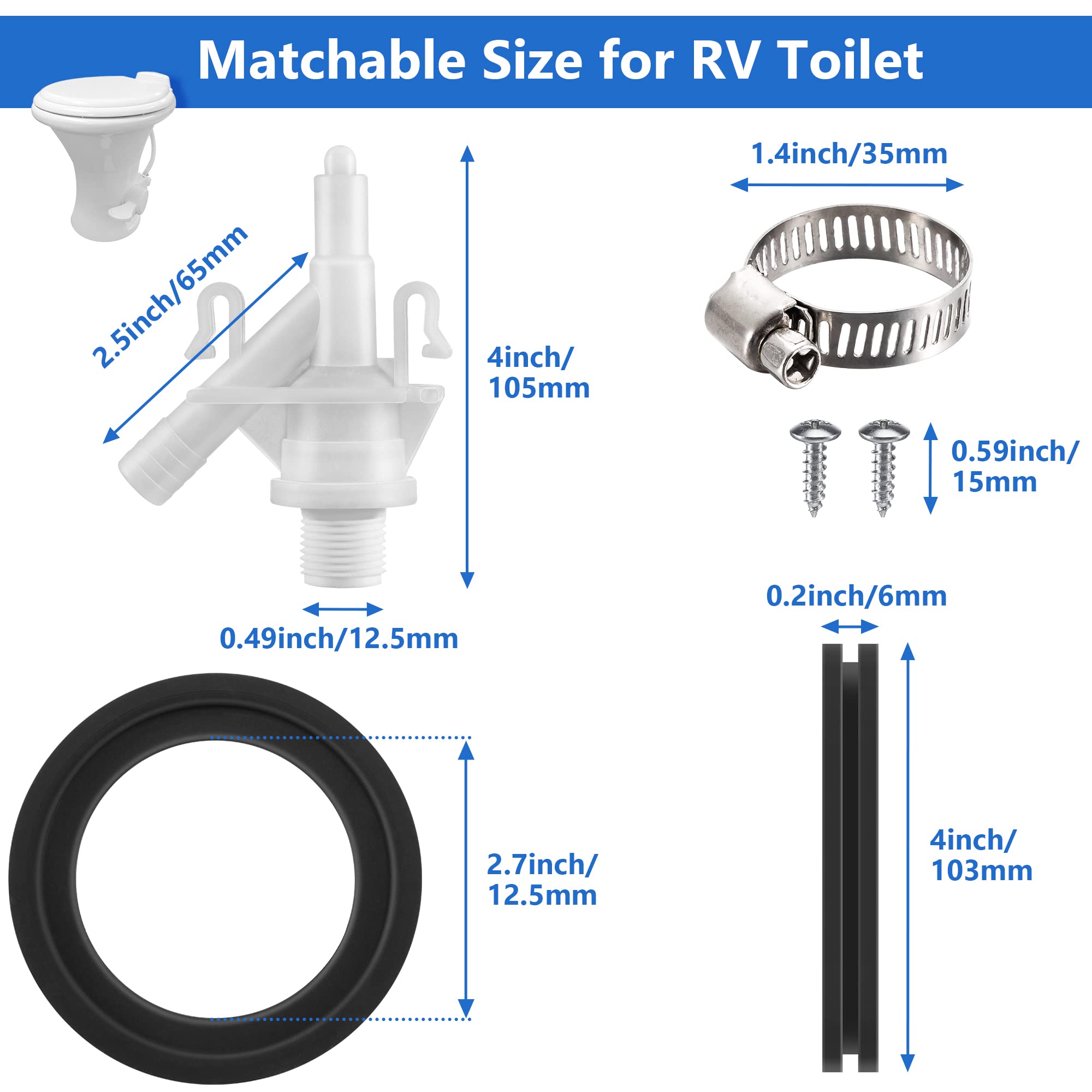 385311641 Water Valve Kit, Plastic Rv Camper Toilet Valve Parts For Pedal Flush Valve Toilets Compatible With Sealand 300 310 311 320 And 321 Series Rv Marine Toilet Flush Valve Replacement (2 Pieces)